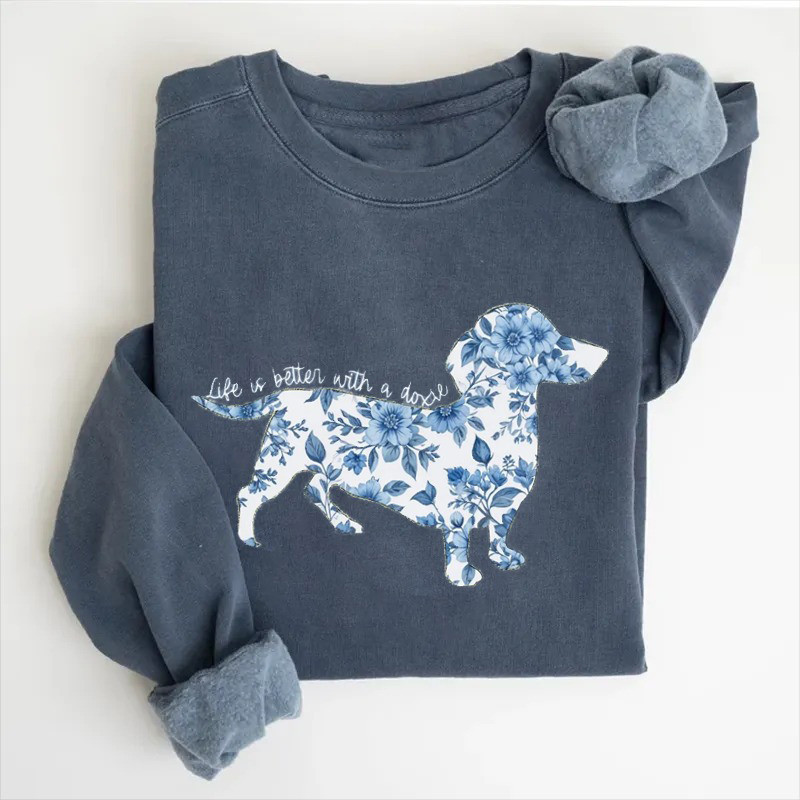 Blue Flower Dachshund T-shirt Mother's Day Gifts For For Mom From Daughter Blue Flower Dachshund T-shirt Mother's Day Gifts For For Mom From Daughter