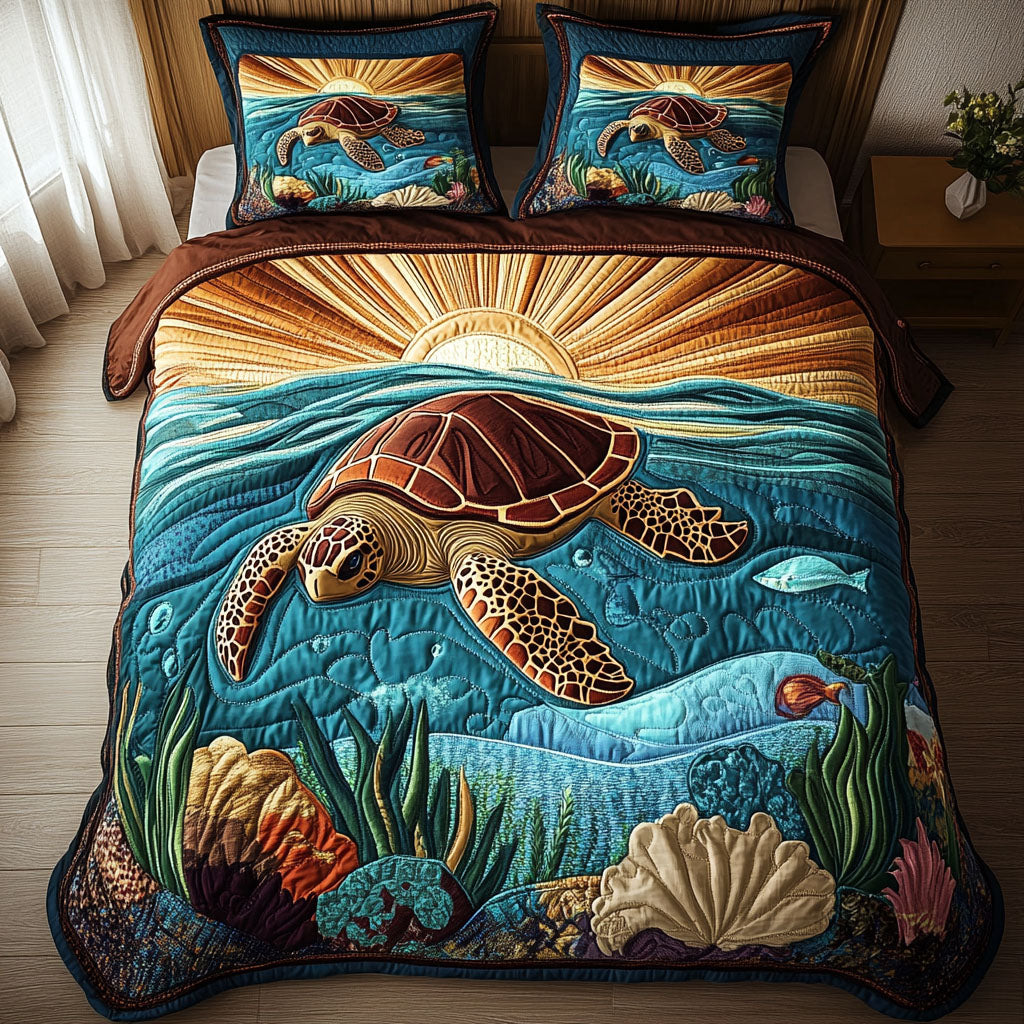 Blue Lagoon Turtle Quilted Bedding Set Blanket Ocean Blue Lagoon Turtle Quilted Bedding Set Blanket Ocean