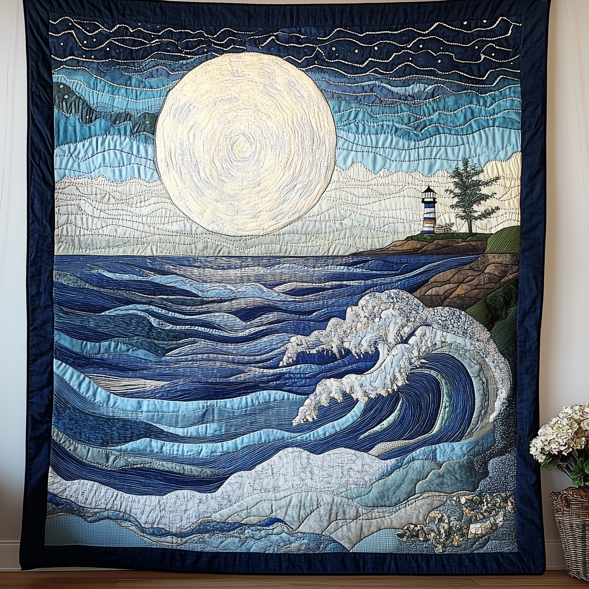 Blue Sea In Moonlight Quilted Blanket Best Throw Blanket Cool Gifts For Dad Blue Sea In Moonlight Quilted Blanket Best Throw Blanket Cool Gifts For Dad
