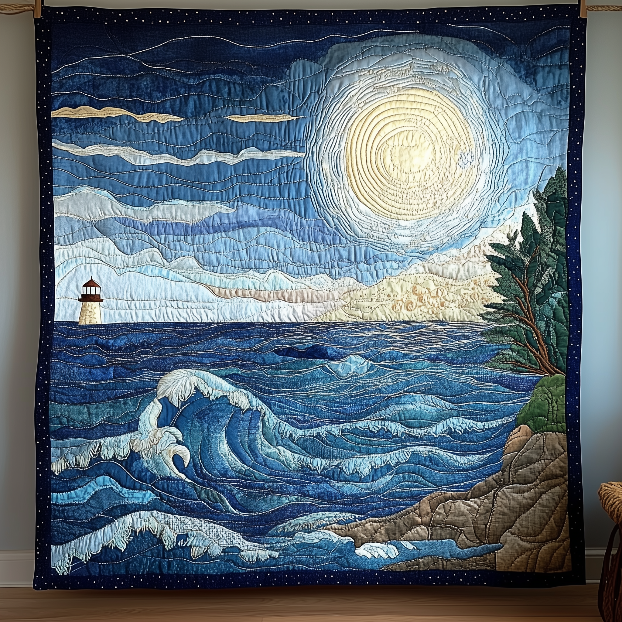 Blue Sea In Moonlight Quilted Blanket Best Throw Blanket Meaningful Father's Day Gifts Blue Sea In Moonlight Quilted Blanket Best Throw Blanket Meaningful Father's Day Gifts