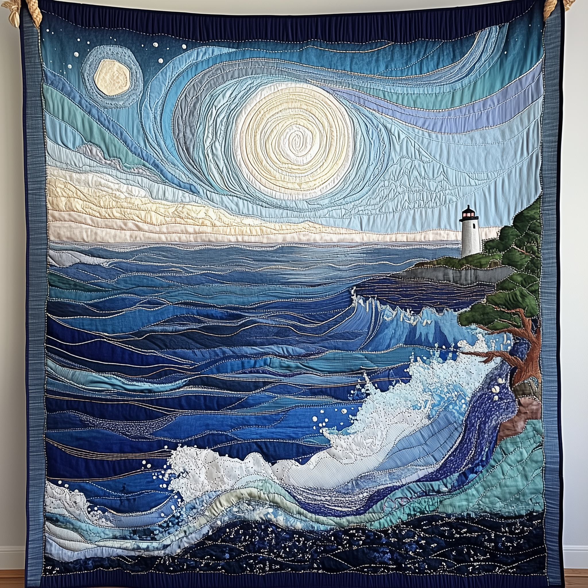 Blue Sea In Moonlight Quilted Blanket Best Throw Blanket Retirement Gift Ideas For Men Blue Sea In Moonlight Quilted Blanket Best Throw Blanket Retirement Gift Ideas For Men