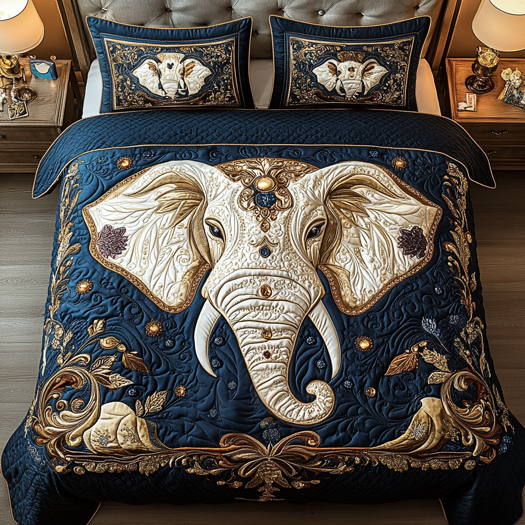 Bohemian Elephant Quilted Bedding Set Gift For Elephant Lover Bohemian Elephant Quilted Bedding Set Gift For Elephant Lover