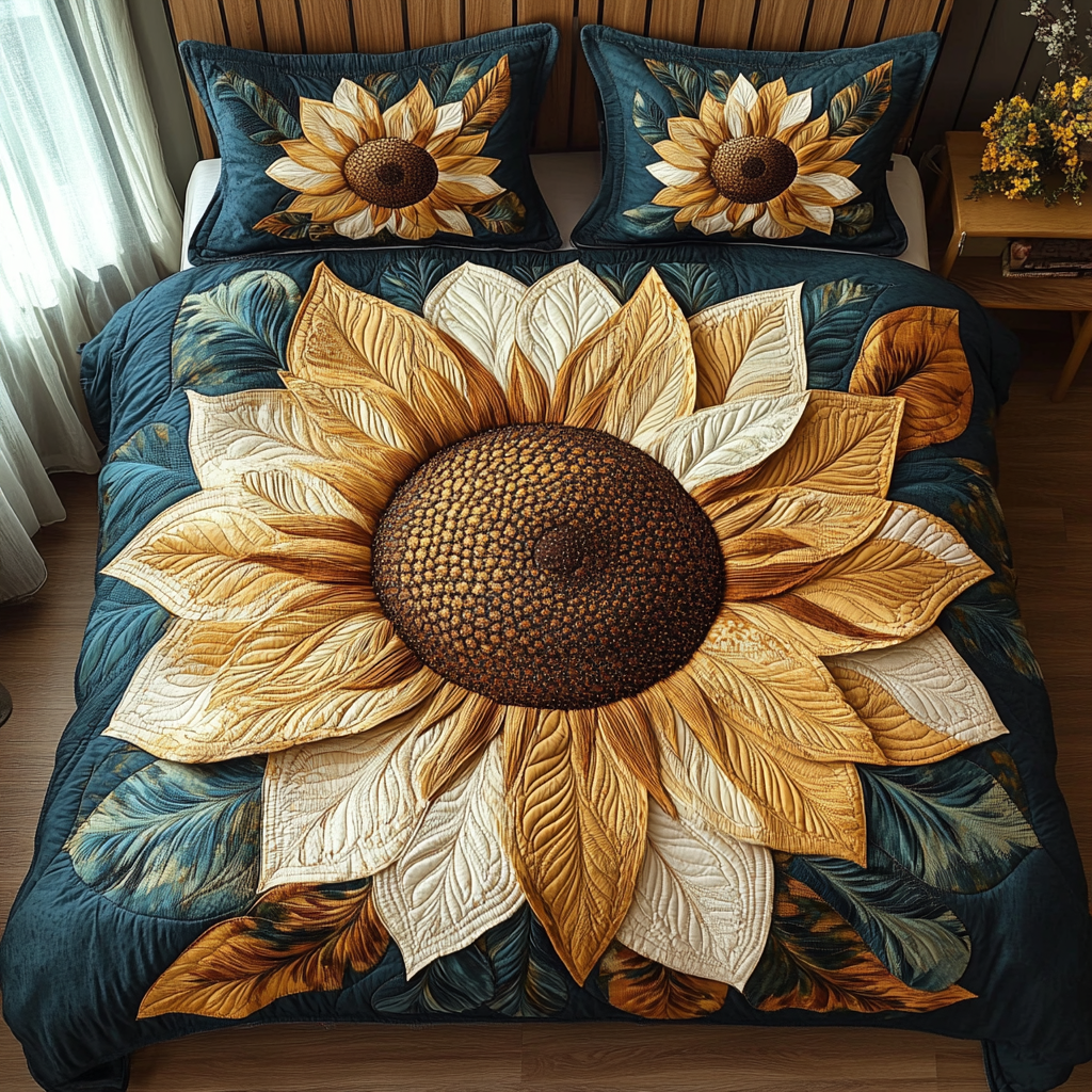 Boho Bloom Quilted Bedding Set Sunflower Gifts For Friends Boho Bloom Quilted Bedding Set Sunflower Gifts For Friends