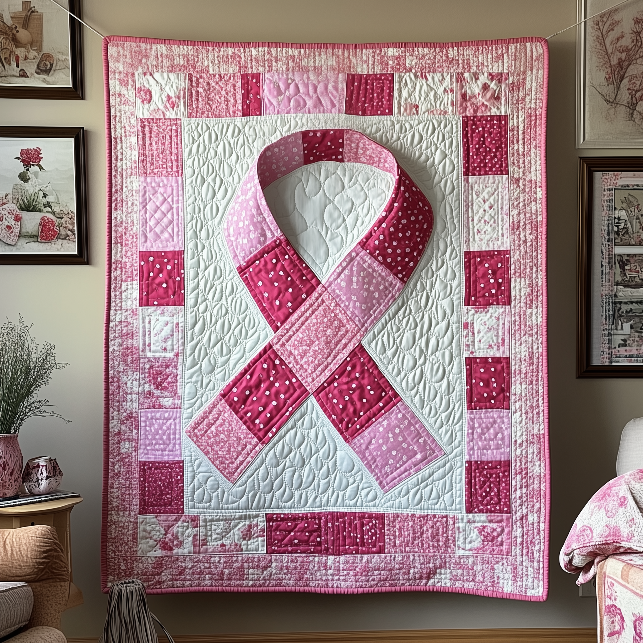Breast Cancer Ribbon Quilted Blanket Unique Throw Blanket Item Merch Breast Cancer Awareness Gifts Breast Cancer Ribbon Quilted Blanket Unique Throw Blanket Item Merch Breast Cancer Awareness Gifts
