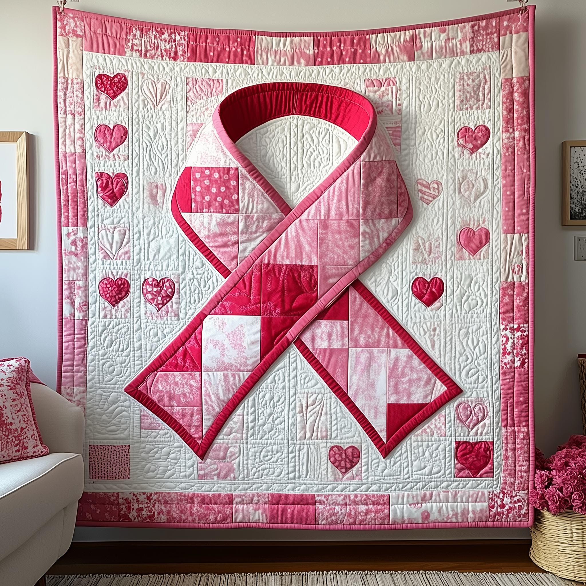 Breast Cancer Ribbon Quilted Blanket Unique Throw Blanket Item Merch Breast Cancer Gift Ideas Breast Cancer Ribbon Quilted Blanket Unique Throw Blanket Item Merch Breast Cancer Gift Ideas