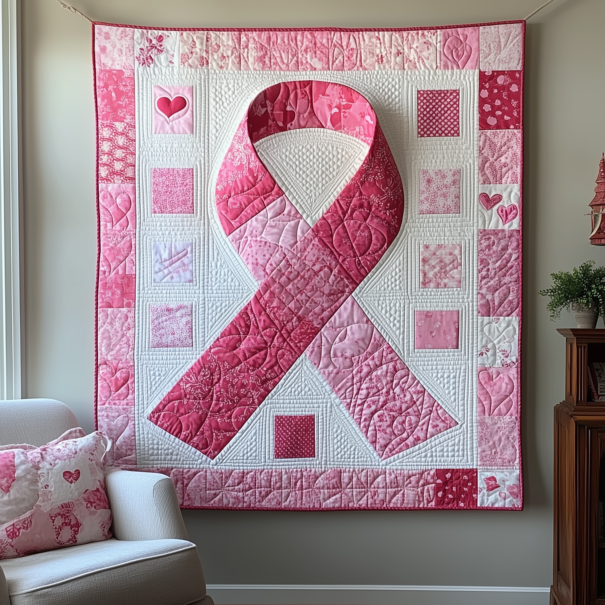 Breast Cancer Ribbon Quilted Blanket Unique Throw Blanket Item Merch Breast Cancer Survivor Gifts Breast Cancer Ribbon Quilted Blanket Unique Throw Blanket Item Merch Breast Cancer Survivor Gifts
