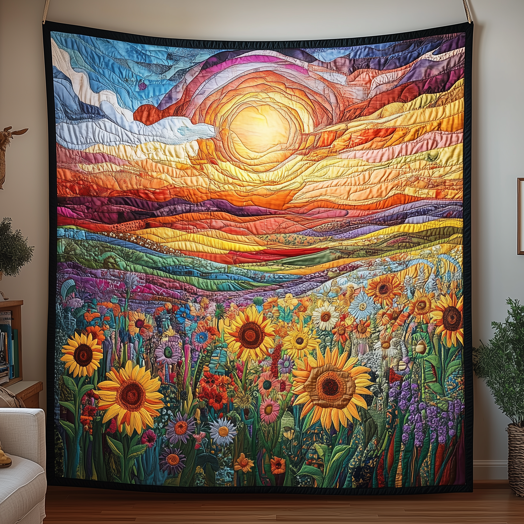 Brilliant Floral Sunset Quilted Blanket Best Throw Blanket Great Mother's Day Gifts Brilliant Floral Sunset Quilted Blanket Best Throw Blanket Great Mother's Day Gifts