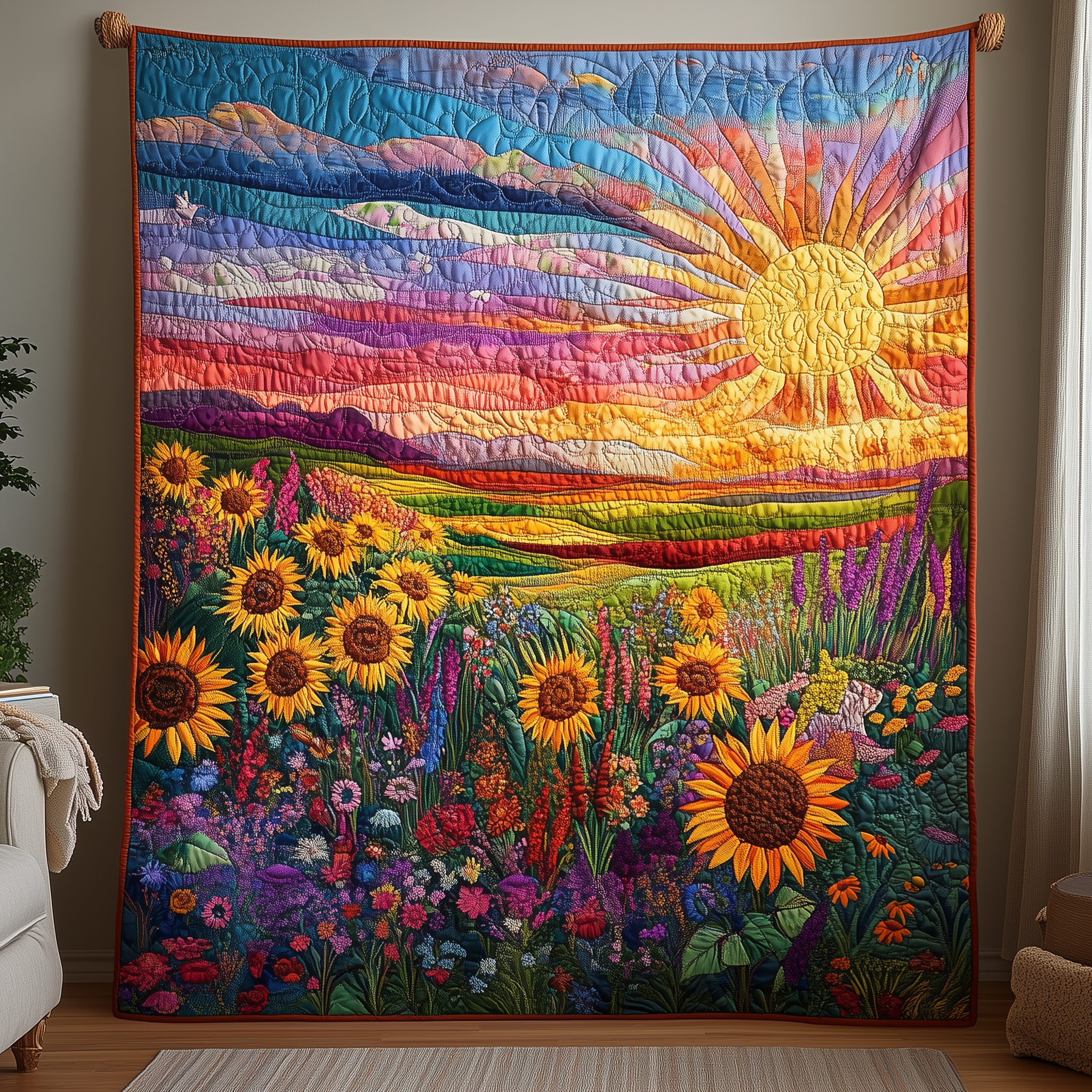Brilliant Floral Sunset Quilted Blanket Best Throw Blanket Mother's Day Gifts For Grandma Brilliant Floral Sunset Quilted Blanket Best Throw Blanket Mother's Day Gifts For Grandma