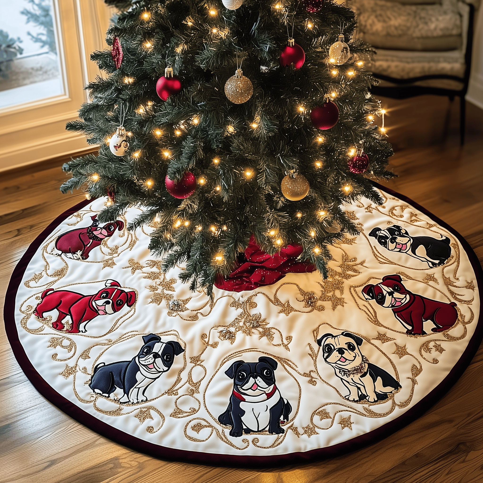 Bulldog Quilted Tree Skirt Celebrate New Traditions with a Stylish and Safe Skirt Bulldog Quilted Tree Skirt Celebrate New Traditions with a Stylish and Safe Skirt