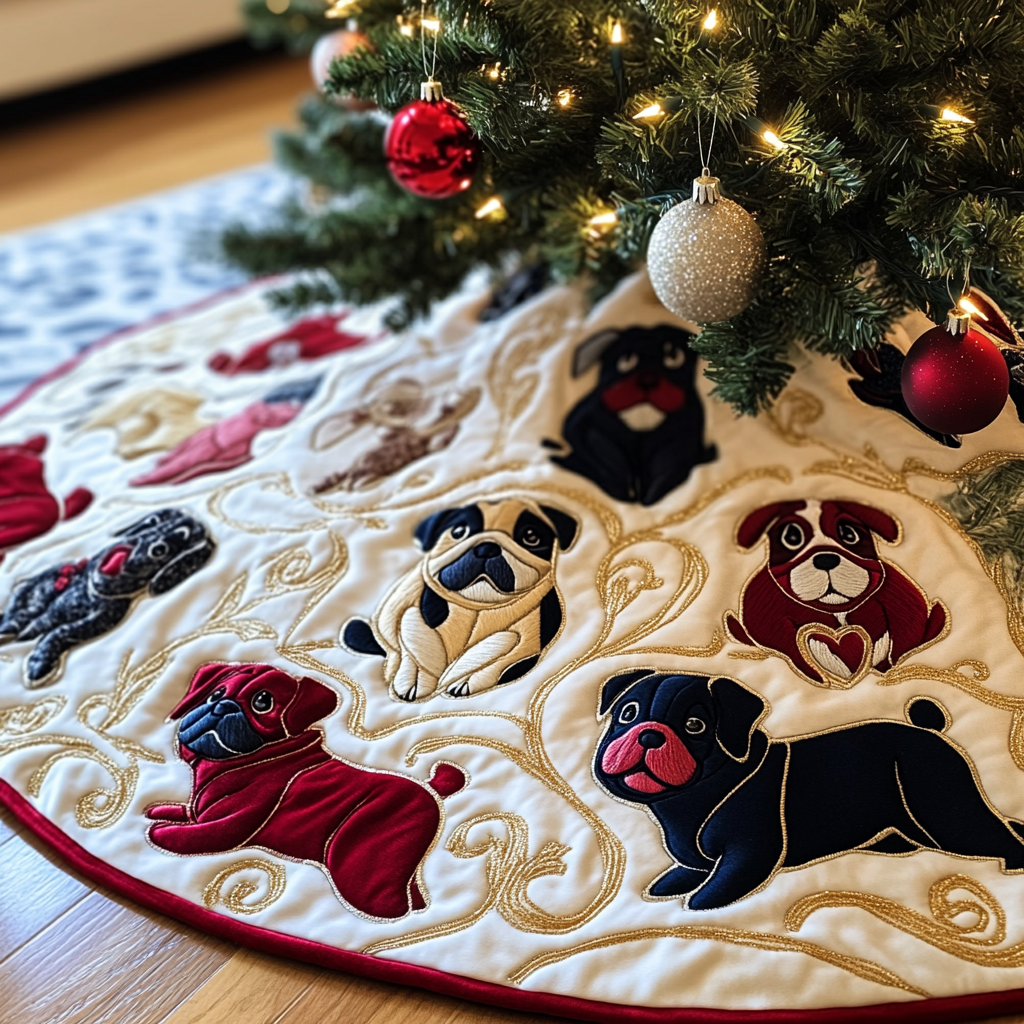 Bulldog Quilted Tree Skirt Feel Secure and Festive with Your Christmas Decor Bulldog Quilted Tree Skirt Feel Secure and Festive with Your Christmas Decor