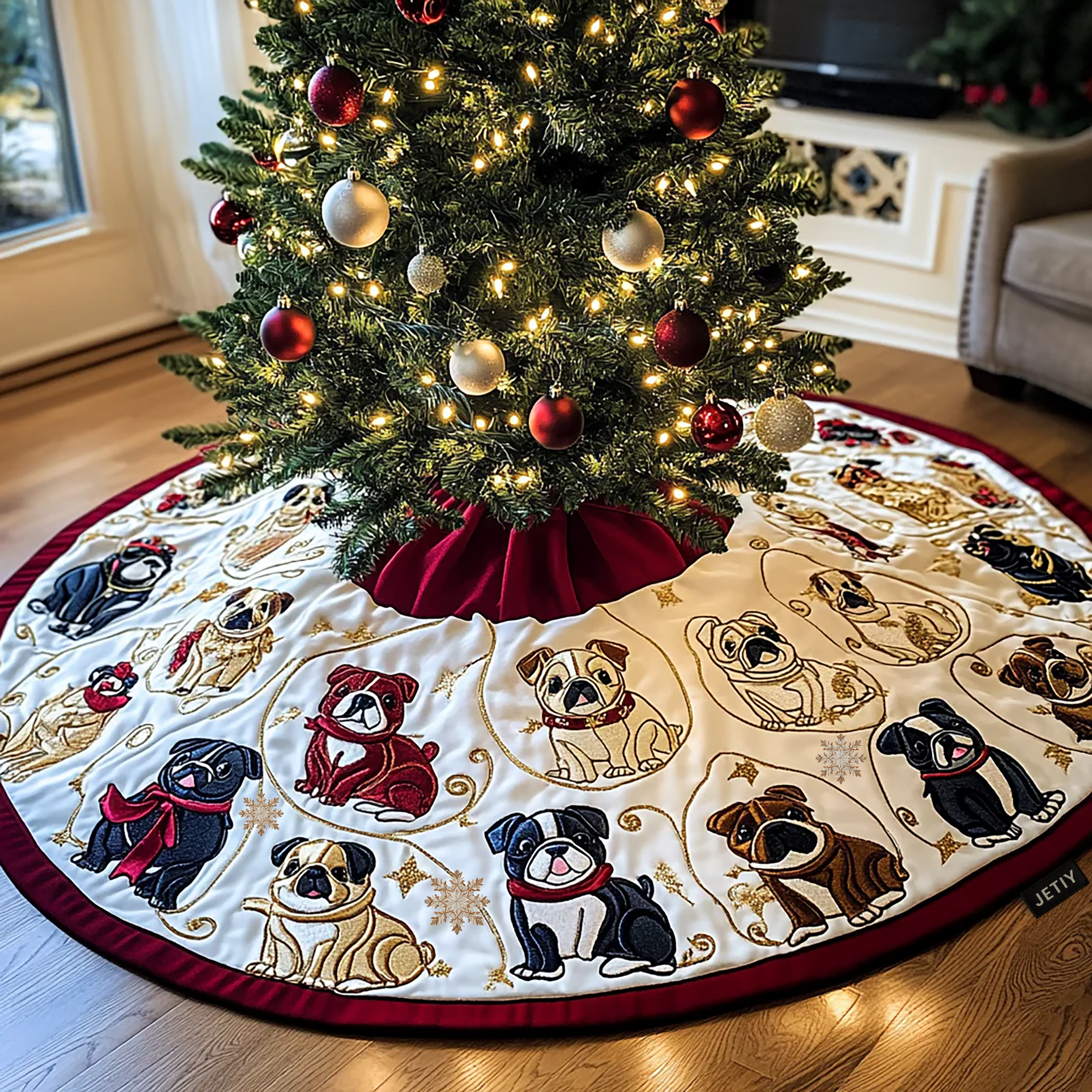 Bulldog Quilted Tree Skirt Feel the Energy of the Holidays with a Durable Skirt Bulldog Quilted Tree Skirt Feel the Energy of the Holidays with a Durable Skirt