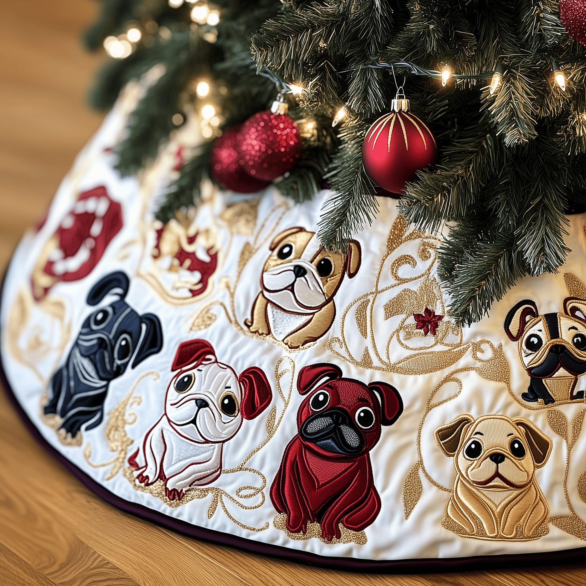 Bulldog Quilted Tree Skirt Feel the Heart of Christmas Beneath Your Tree Bulldog Quilted Tree Skirt Feel the Heart of Christmas Beneath Your Tree