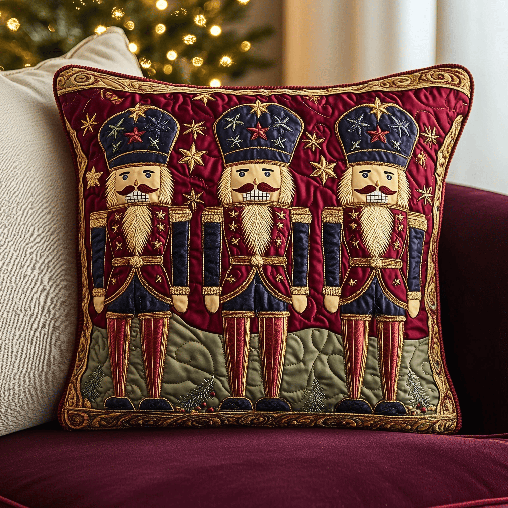 Burgundy Nutcracker Quilted Pillow Case Feel Confident in the Cleanliness of Your Pillow Cases Burgundy Nutcracker Quilted Pillow Case Feel Confident in the Cleanliness of Your Pillow Cases