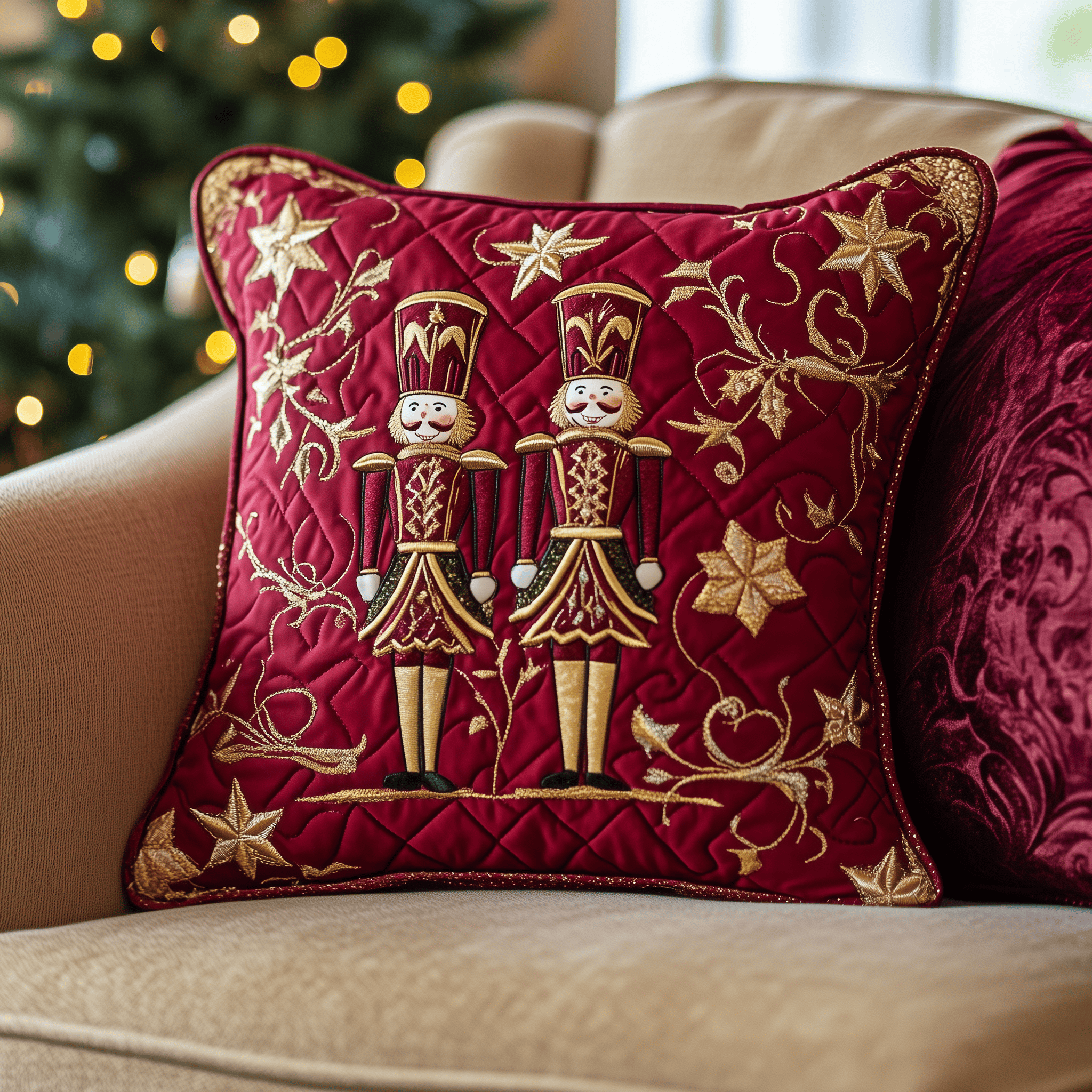 Burgundy Nutcracker Quilted Pillow Case Protect Your Pillows with Style and Durability Burgundy Nutcracker Quilted Pillow Case Protect Your Pillows with Style and Durability