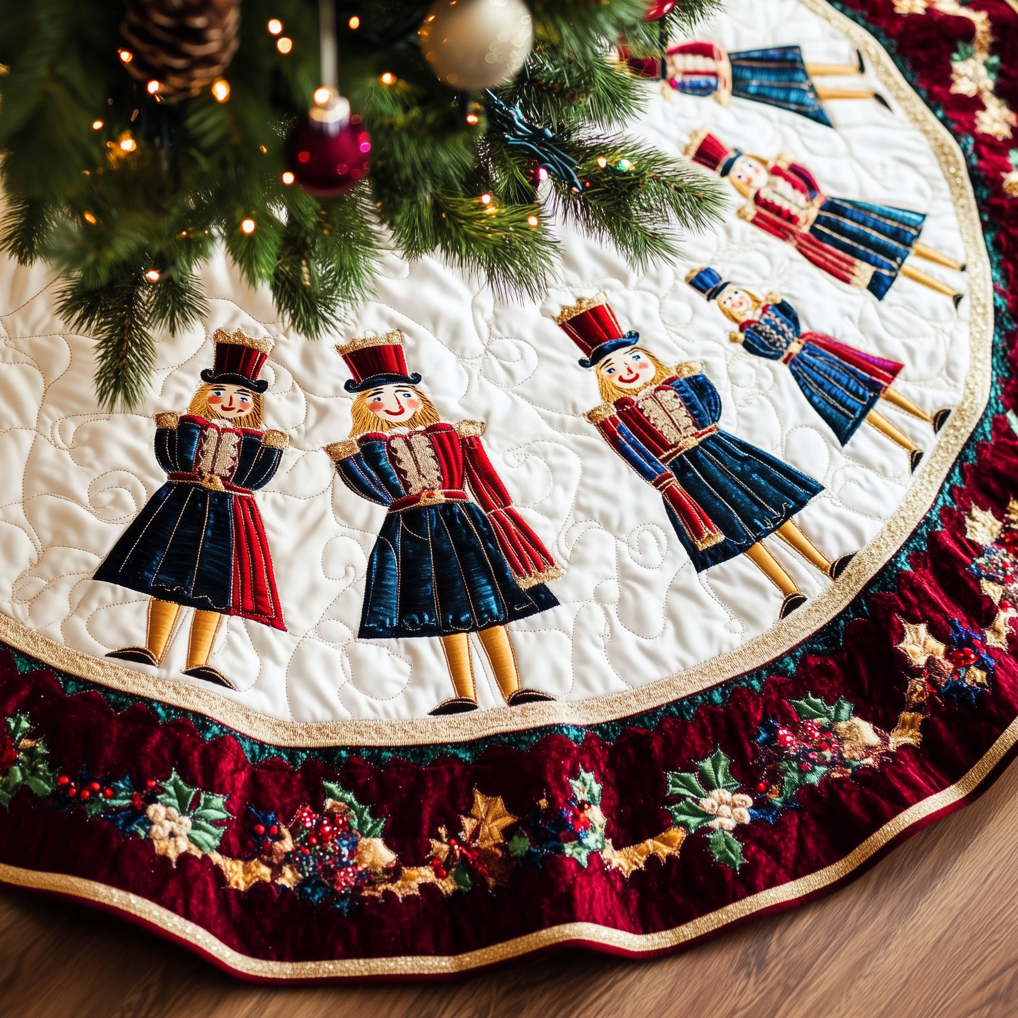 Burgundy Nutcrackers Quilted Tree Skirt Celebrate Fully Present with a Safe and Stylish Skirt Burgundy Nutcrackers Quilted Tree Skirt Celebrate Fully Present with a Safe and Stylish Skirt