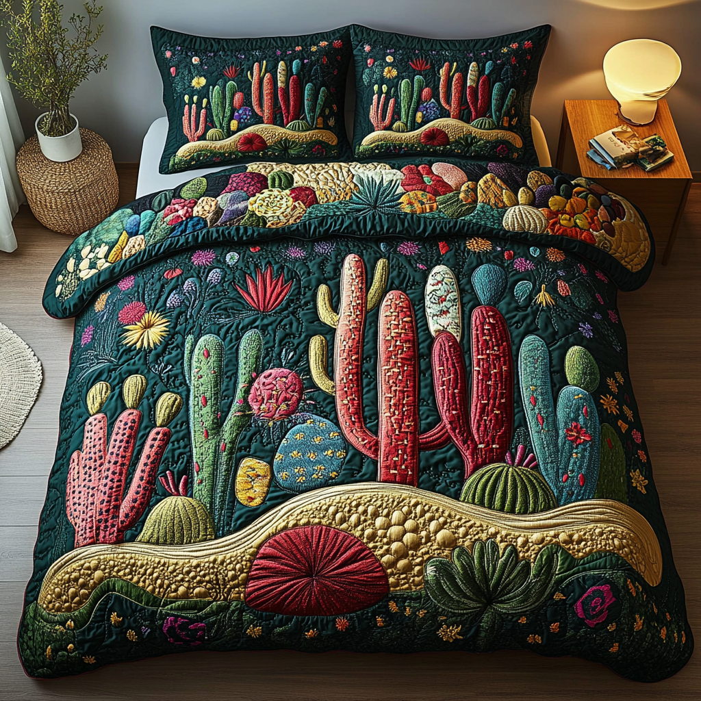 Cactus Charm Quilted Bedding Set Cactus Gifts For Her Cactus Charm Quilted Bedding Set Cactus Gifts For Her