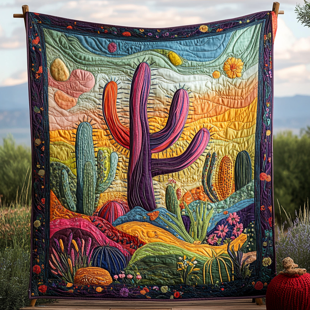 Cactus Charm Quilted Blanket Cactus Birthday Gift Cactus Charm Quilted Blanket Cactus Birthday Gift