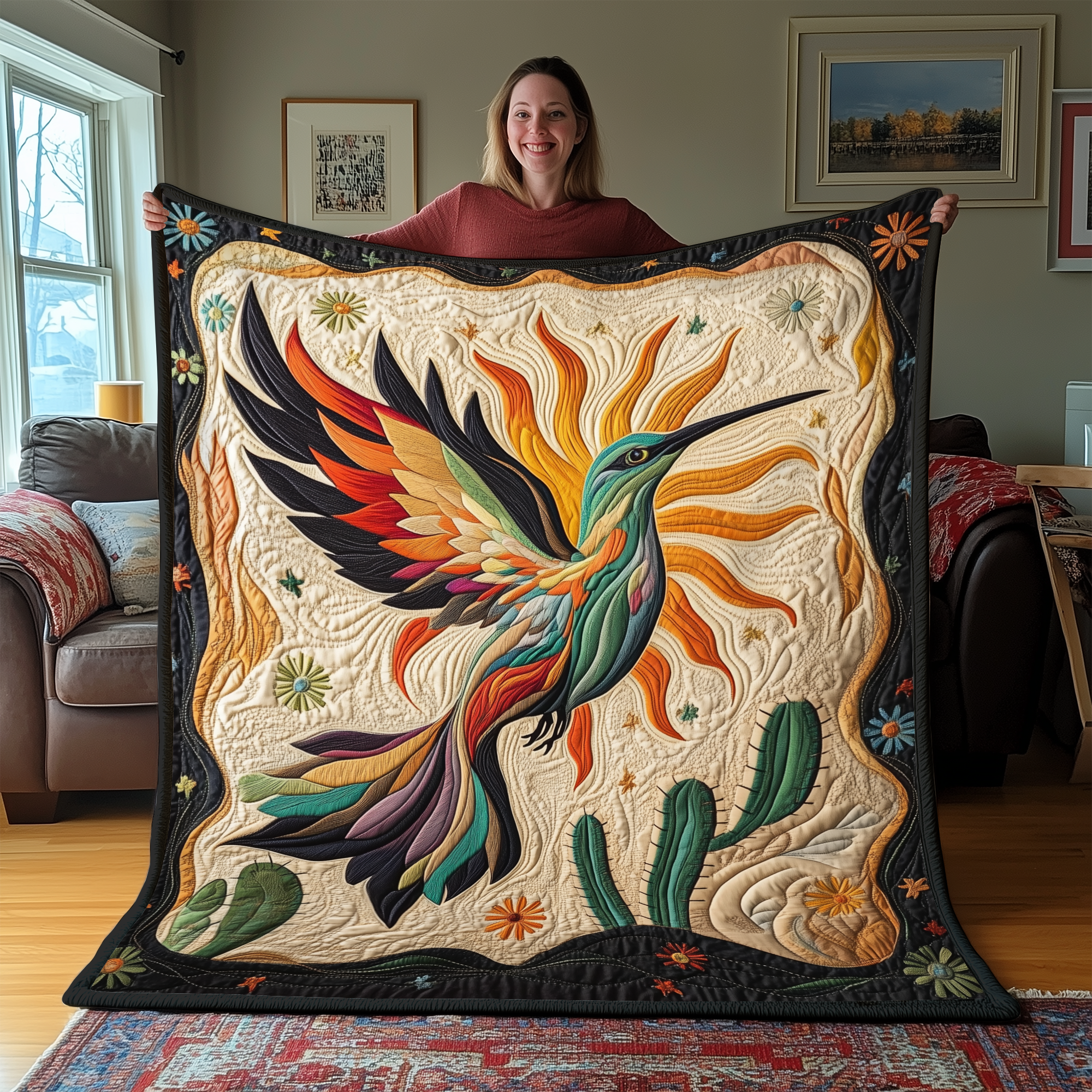 Cactus Hummingbird Quilted Blanket Nice Throw Blankets Hummingbird Gifts For Grandma Cactus Hummingbird Quilted Blanket Nice Throw Blankets Hummingbird Gifts For Grandma