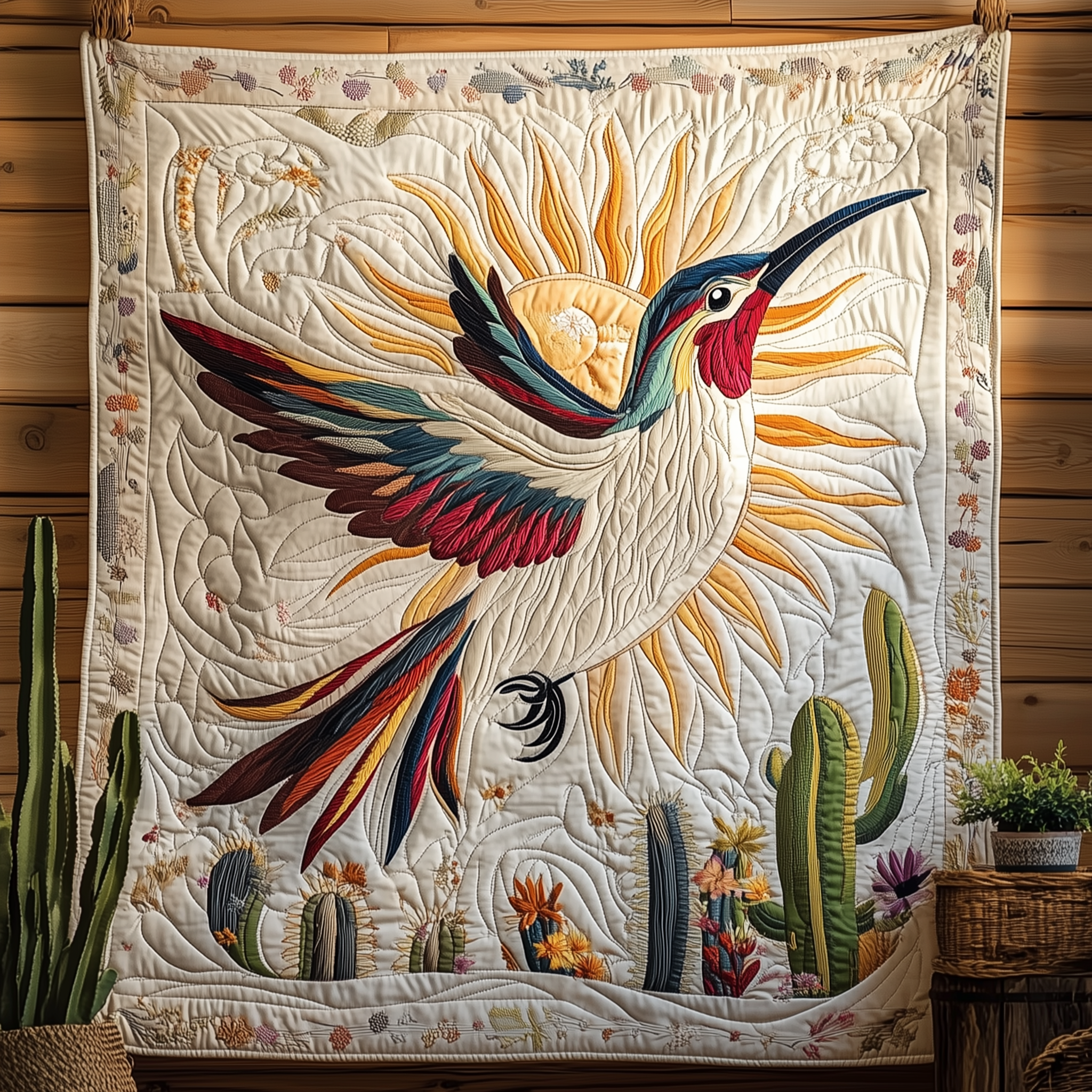 Cactus Hummingbird Quilted Blanket Nice Throw Blankets Hummingbird Mother'S Day Gifts Cactus Hummingbird Quilted Blanket Nice Throw Blankets Hummingbird Mother'S Day Gifts