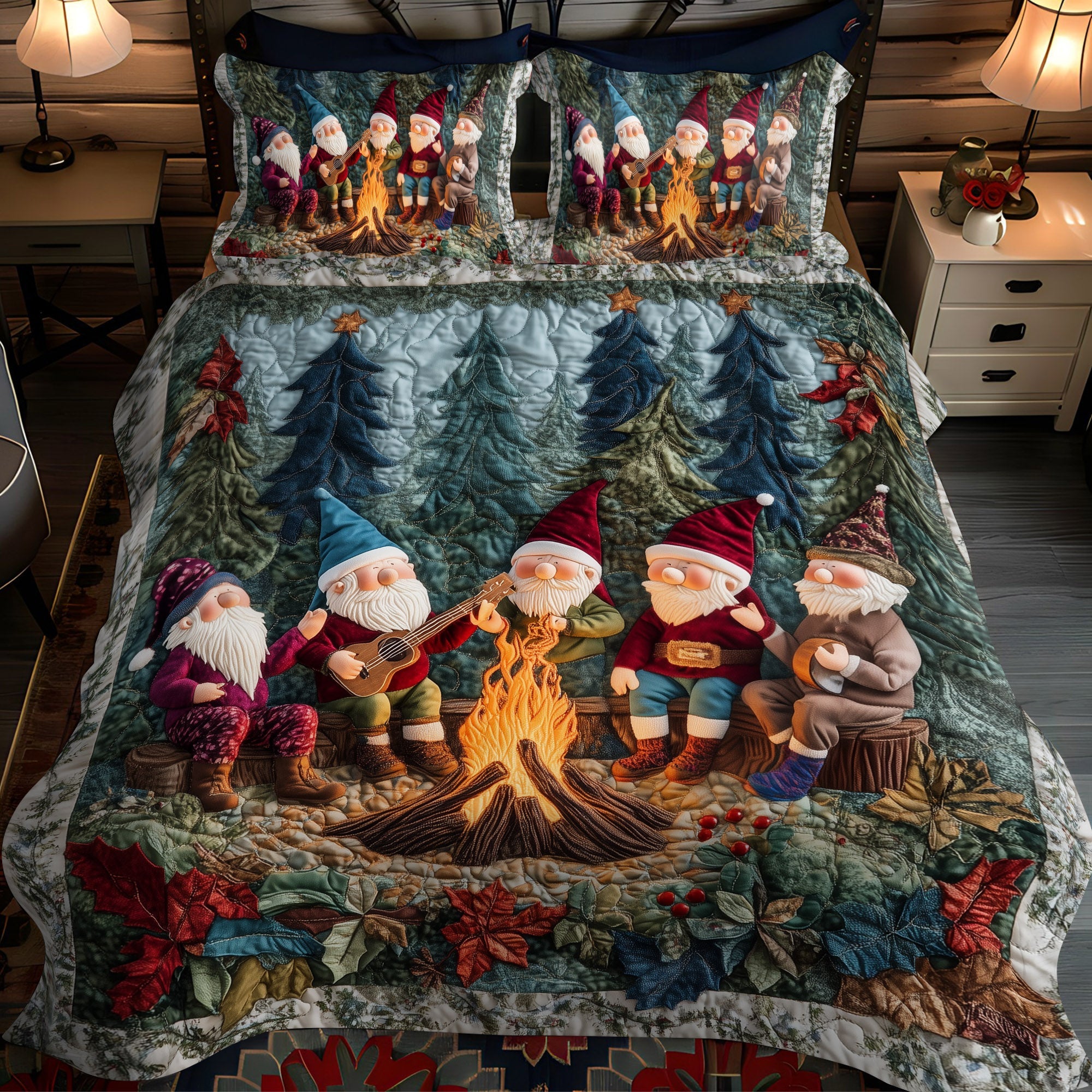 Campfire Serenade Quilted Bedding Set Gnome Presents Campfire Serenade Quilted Bedding Set Gnome Presents