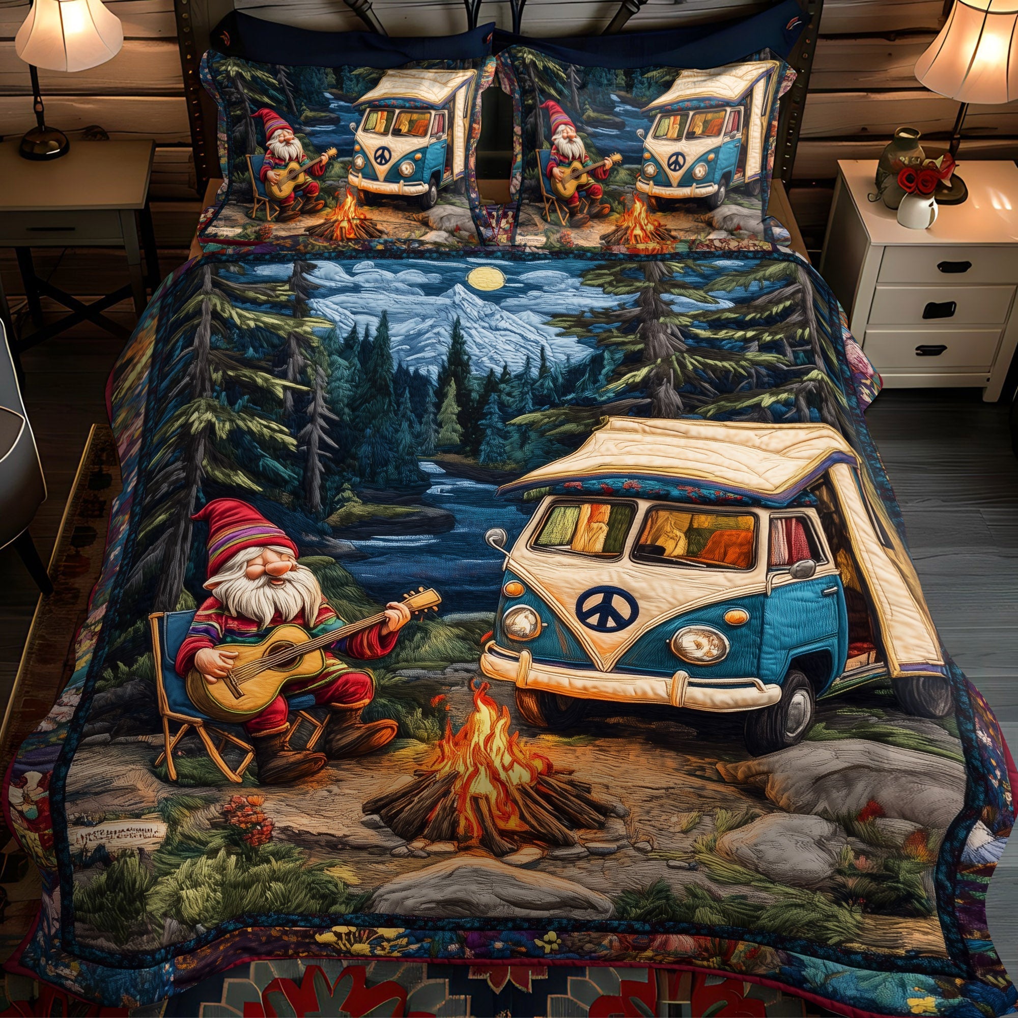 Campfire Tunes Quilted Bedding Set Gnome Gifts For Her Campfire Tunes Quilted Bedding Set Gnome Gifts For Her