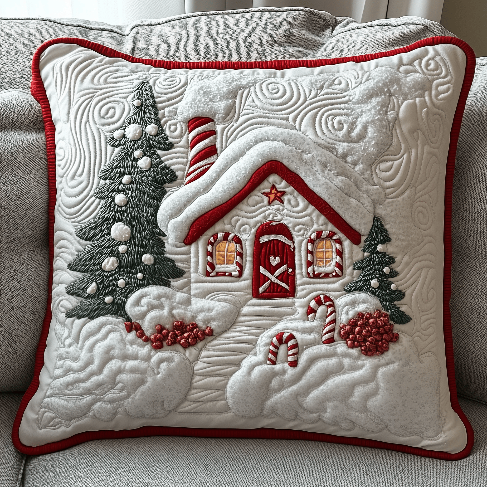 Candy Canes Whimsical House Quilted Pillow Case Feel the Ease of Sleep with Minimalist Pillow Cases Candy Canes Whimsical House Quilted Pillow Case Feel the Ease of Sleep with Minimalist Pillow Cases