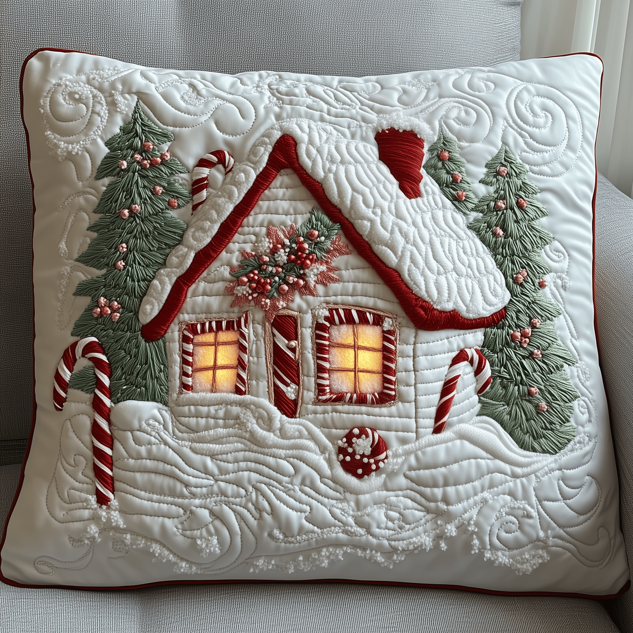 Candy Canes Whimsical House Quilted Pillow Case Simple and Stylish Pillow Cases for Everyday Comfort Candy Canes Whimsical House Quilted Pillow Case Simple and Stylish Pillow Cases for Everyday Comfort