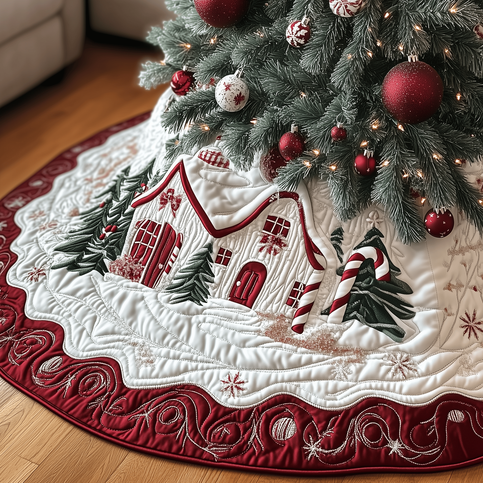 Candy Canes Whimsical House Quilted Tree Skirt Celebrate in Style with a Tree Skirt That Protects Candy Canes Whimsical House Quilted Tree Skirt Celebrate in Style with a Tree Skirt That Protects