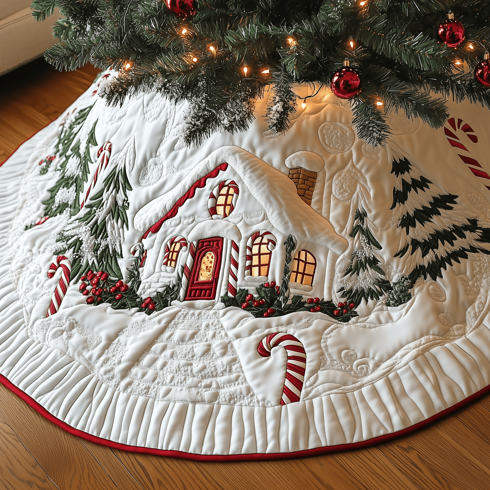 Candy Canes Whimsical House Quilted Tree Skirt Create Holiday Memories with a Safe and Chic Tree Skirt Candy Canes Whimsical House Quilted Tree Skirt Create Holiday Memories with a Safe and Chic Tree Skirt