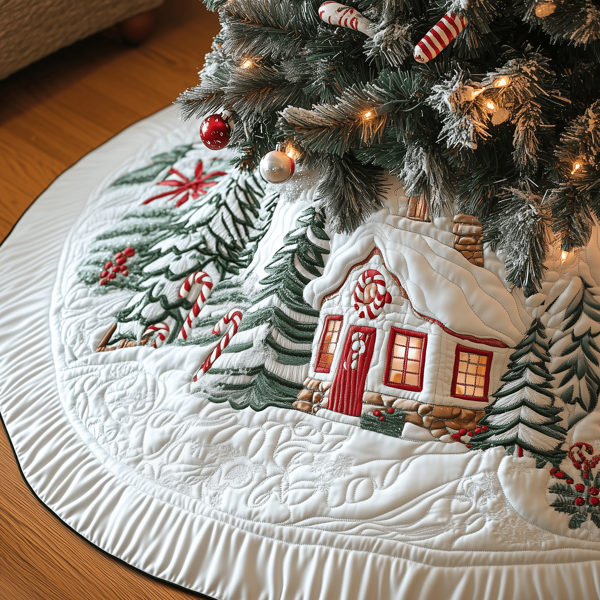 Candy Canes Whimsical House Quilted Tree Skirt Enjoy Peace of Mind This Holiday with the Perfect Tree Skirt Candy Canes Whimsical House Quilted Tree Skirt Enjoy Peace of Mind This Holiday with the Perfect Tree Skirt