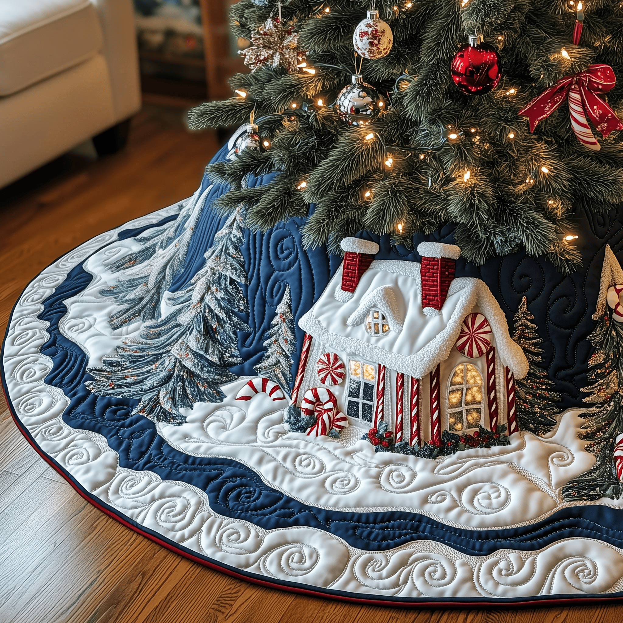 Candy Canes Whimsical House Quilted Tree Skirt Relax This Christmas with a Floor-Safe Tree Skirt Candy Canes Whimsical House Quilted Tree Skirt Relax This Christmas with a Floor-Safe Tree Skirt