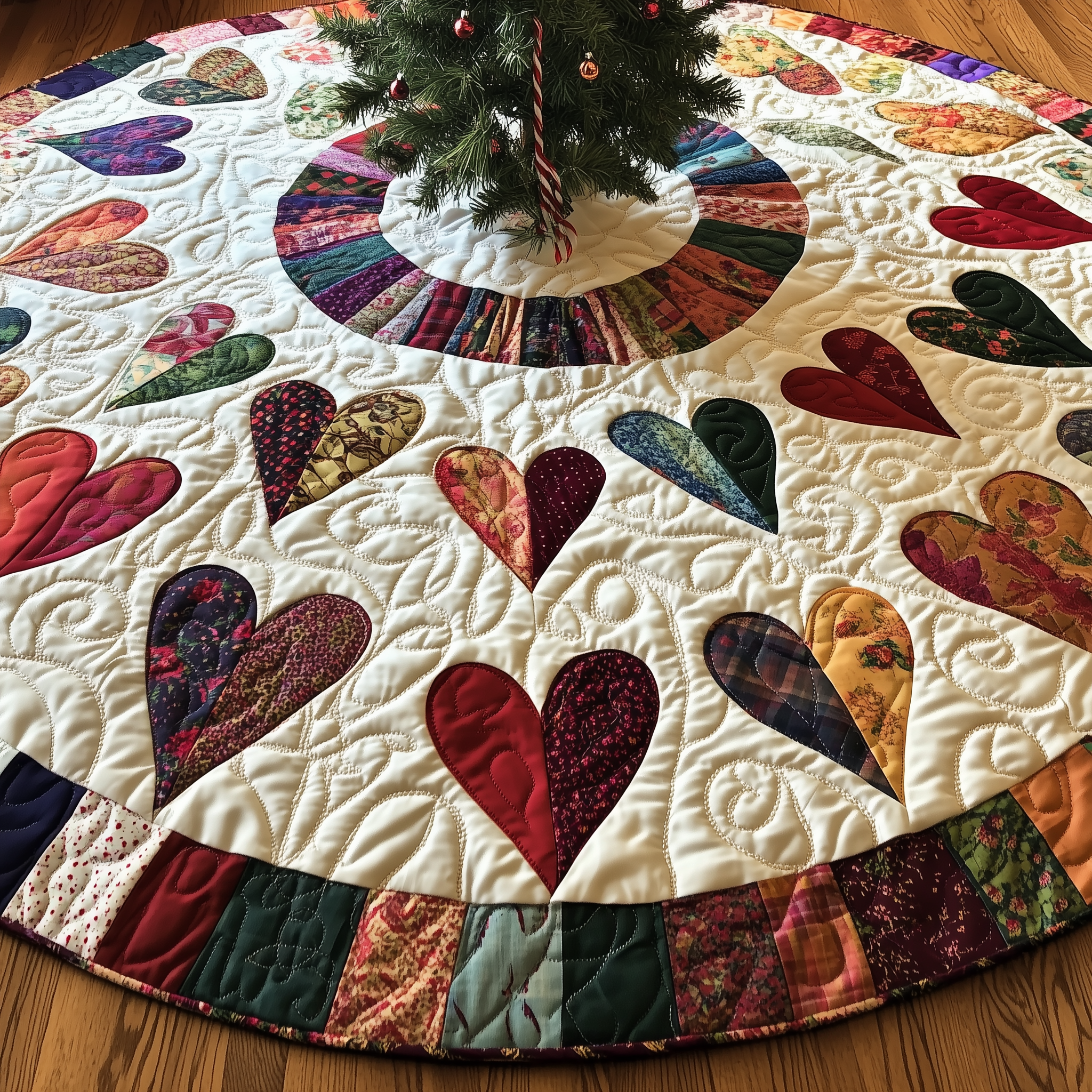 Candy Heart Christmas Quilted Tree Skirt Enjoy a Relaxing Holiday with Peaceful Tree Decor Candy Heart Christmas Quilted Tree Skirt Enjoy a Relaxing Holiday with Peaceful Tree Decor