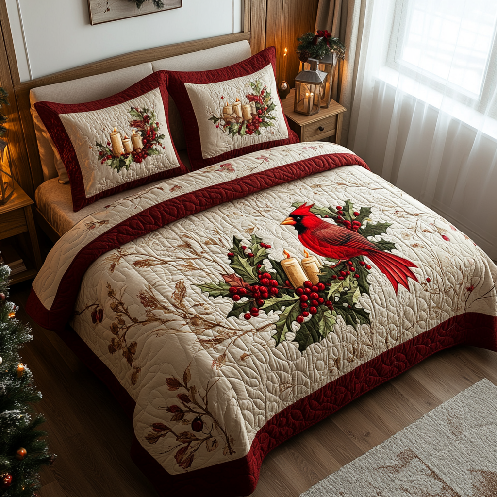 Cardinal Glow Quilted Bedding Set Gifts For Cardinal Lovers Cardinal Glow Quilted Bedding Set Gifts For Cardinal Lovers