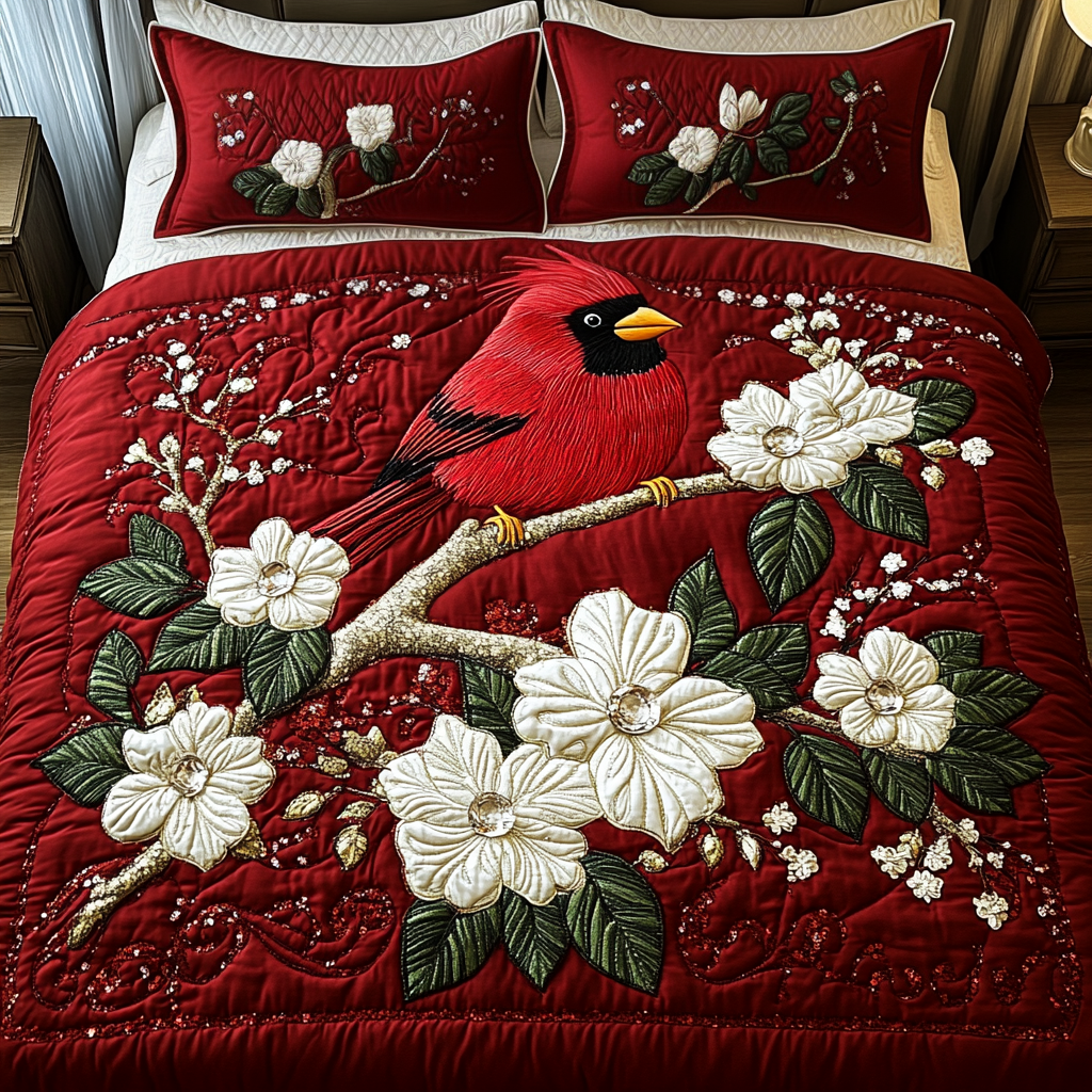 Cardinal Harmony Quilted Bedding Set Great Gifts For Bird Lovers Cardinal Harmony Quilted Bedding Set Great Gifts For Bird Lovers