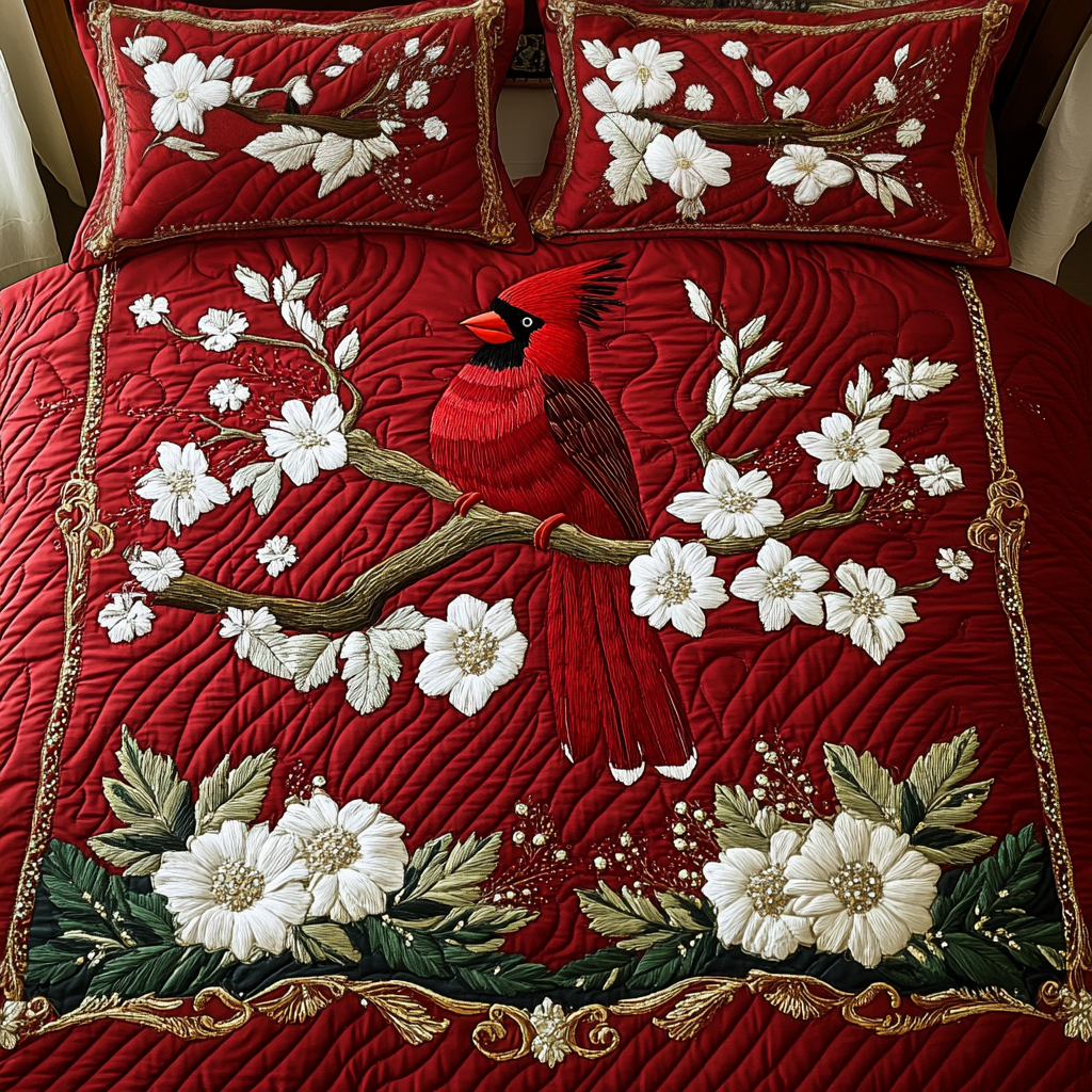 Cardinal Serenity Quilted Bedding Set Gifts For Birders Cardinal Serenity Quilted Bedding Set Gifts For Birders