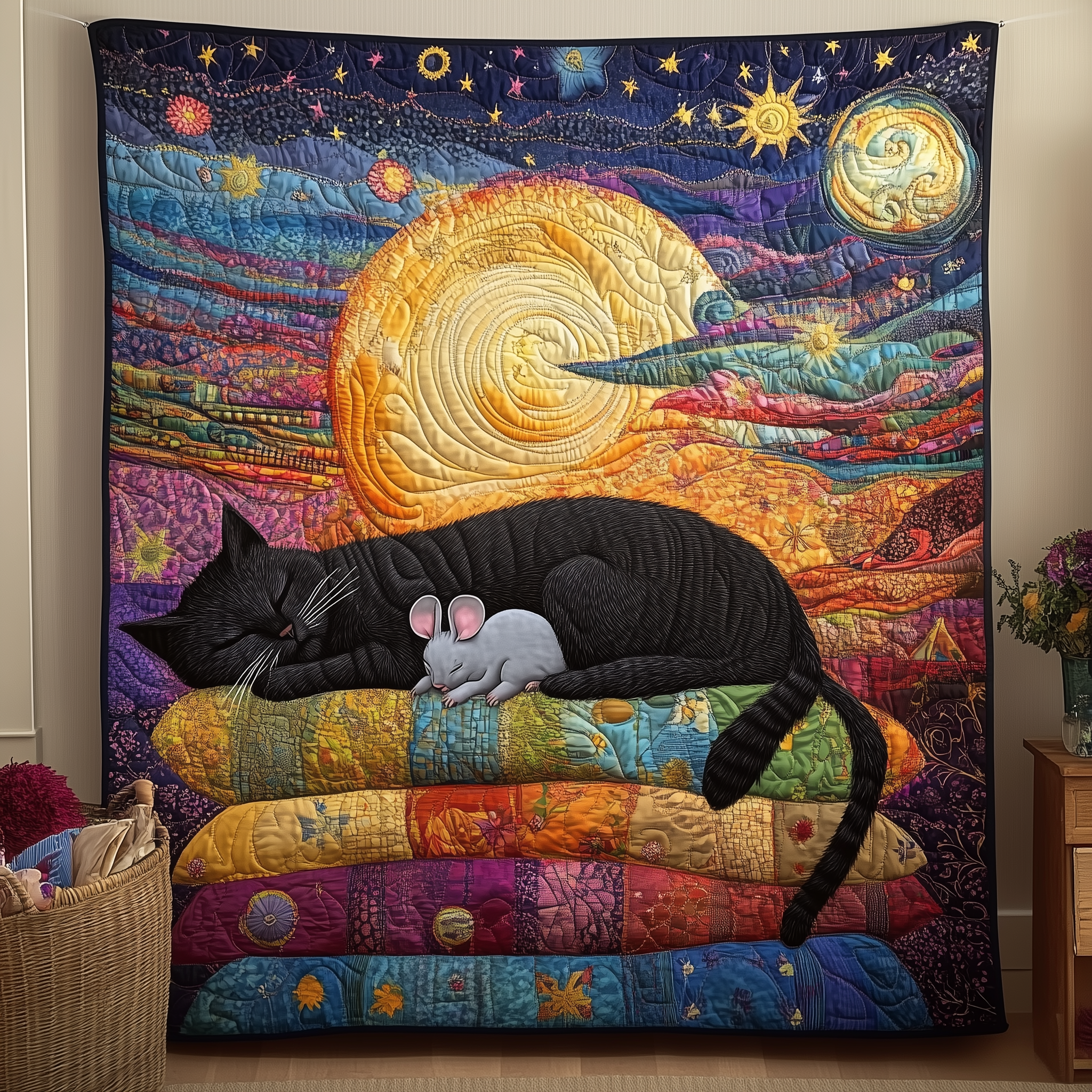 Cat and Pillows Quilted Blanket Feel Unique with a Blanket Made Just for You Cat and Pillows Quilted Blanket Feel Unique with a Blanket Made Just for You