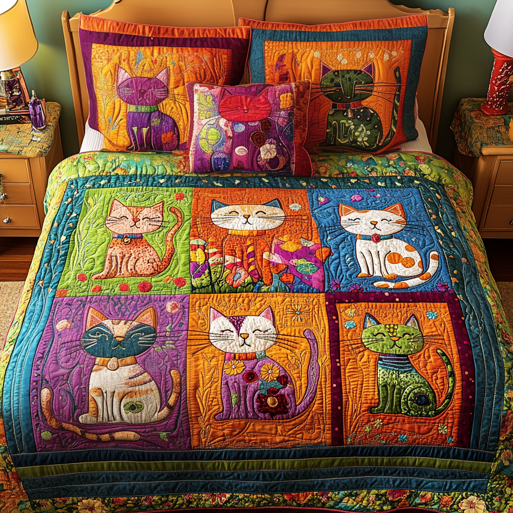 Cat Bliss Quilted Bedding Set Cat Person Gifts Cat Bliss Quilted Bedding Set Cat Person Gifts