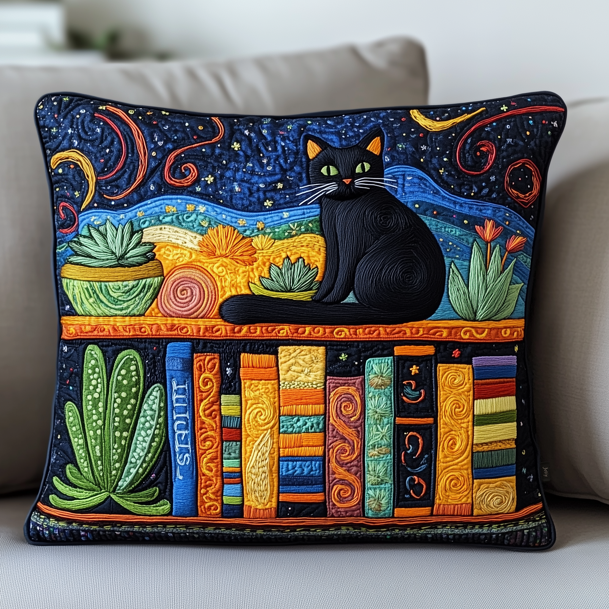 Cat Bookcase Quilted Pillow Case Feel Luxury in Every Stitch Cat Bookcase Quilted Pillow Case Feel Luxury in Every Stitch