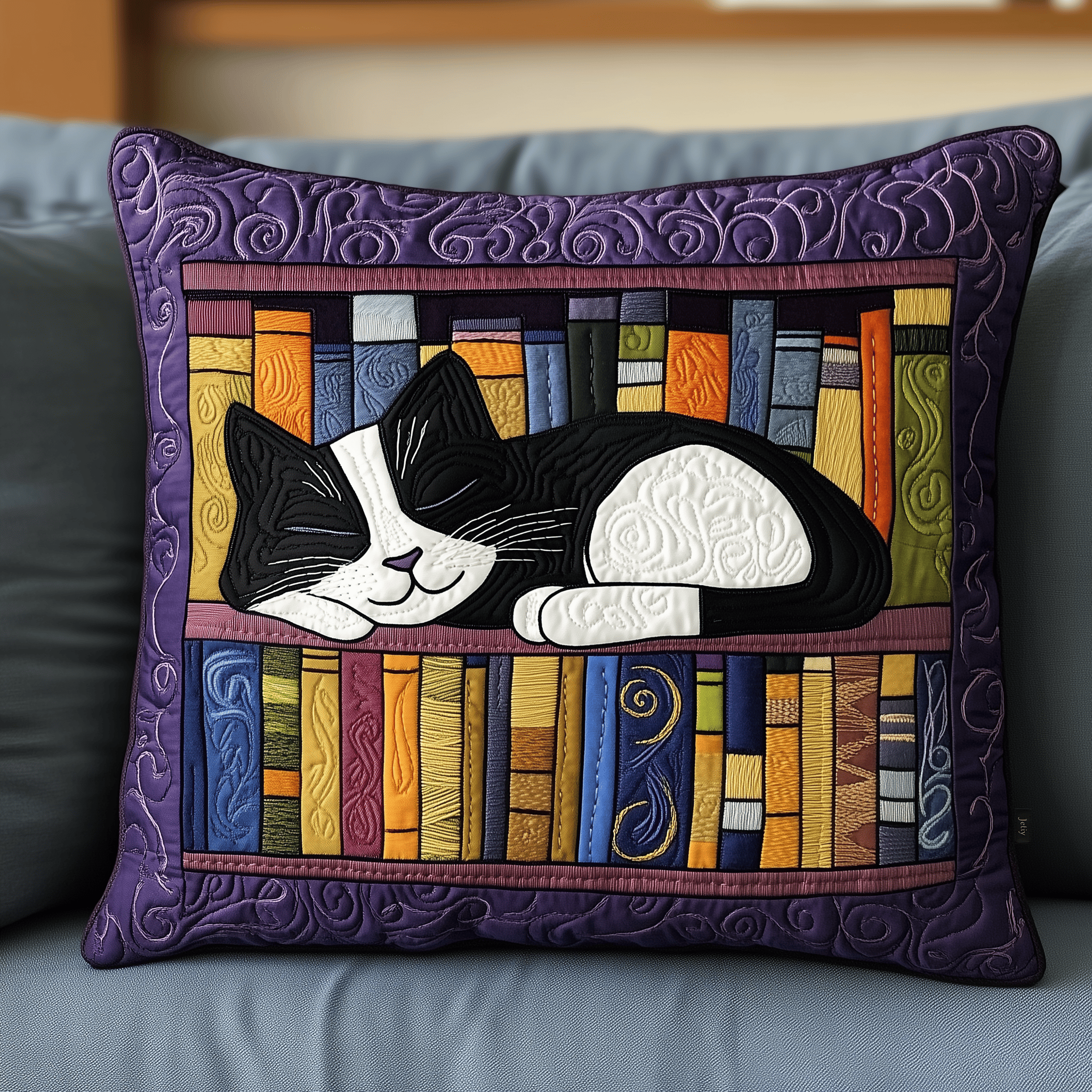 Cat Bookcase Quilted Pillow Case Feel the Serenity of Sleep with Every Pillow Case Cat Bookcase Quilted Pillow Case Feel the Serenity of Sleep with Every Pillow Case