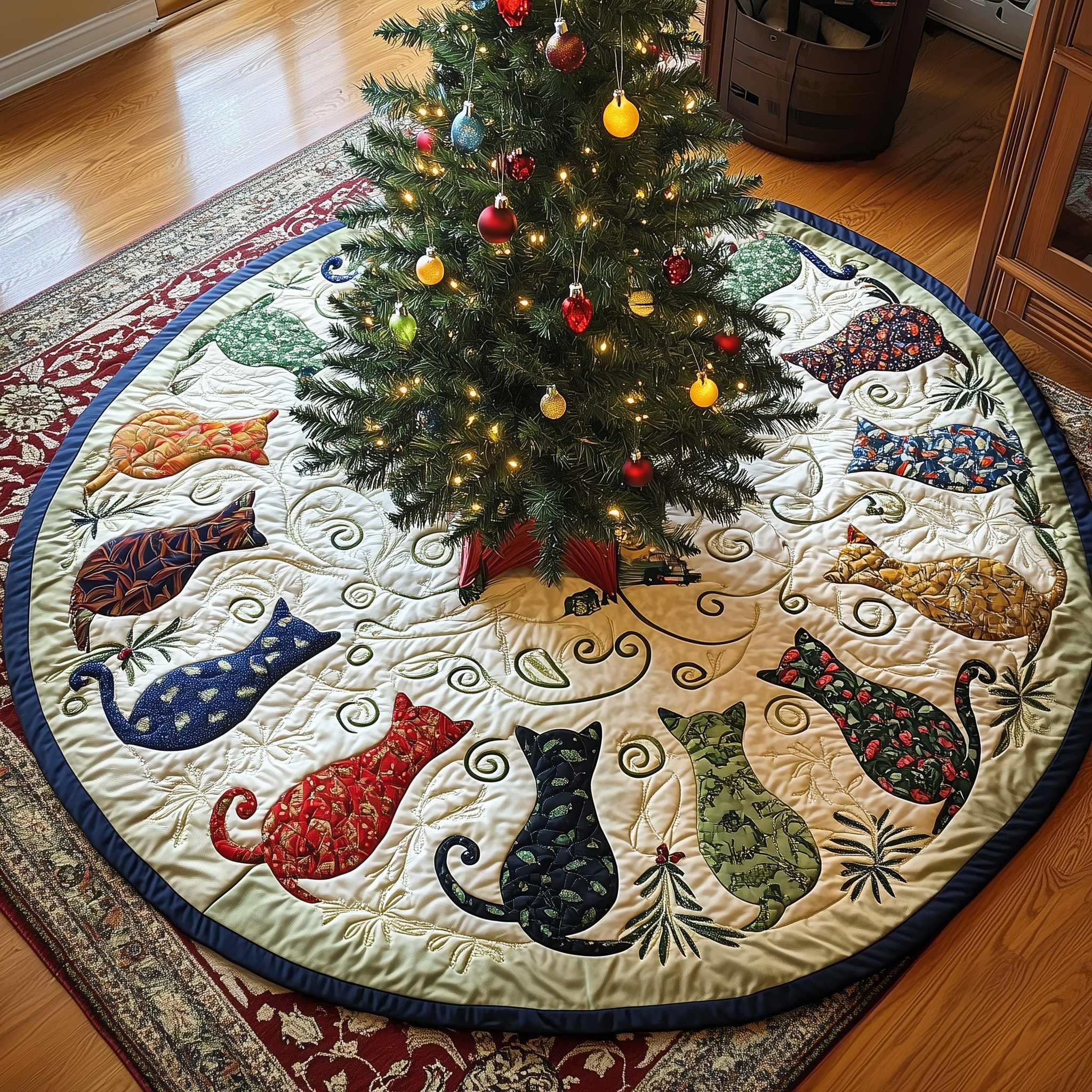 Cat Of Joy Quilted Tree Skirt Celebrate Joyfully with a Stylish Christmas Tree Skirt Cat Of Joy Quilted Tree Skirt Celebrate Joyfully with a Stylish Christmas Tree Skirt