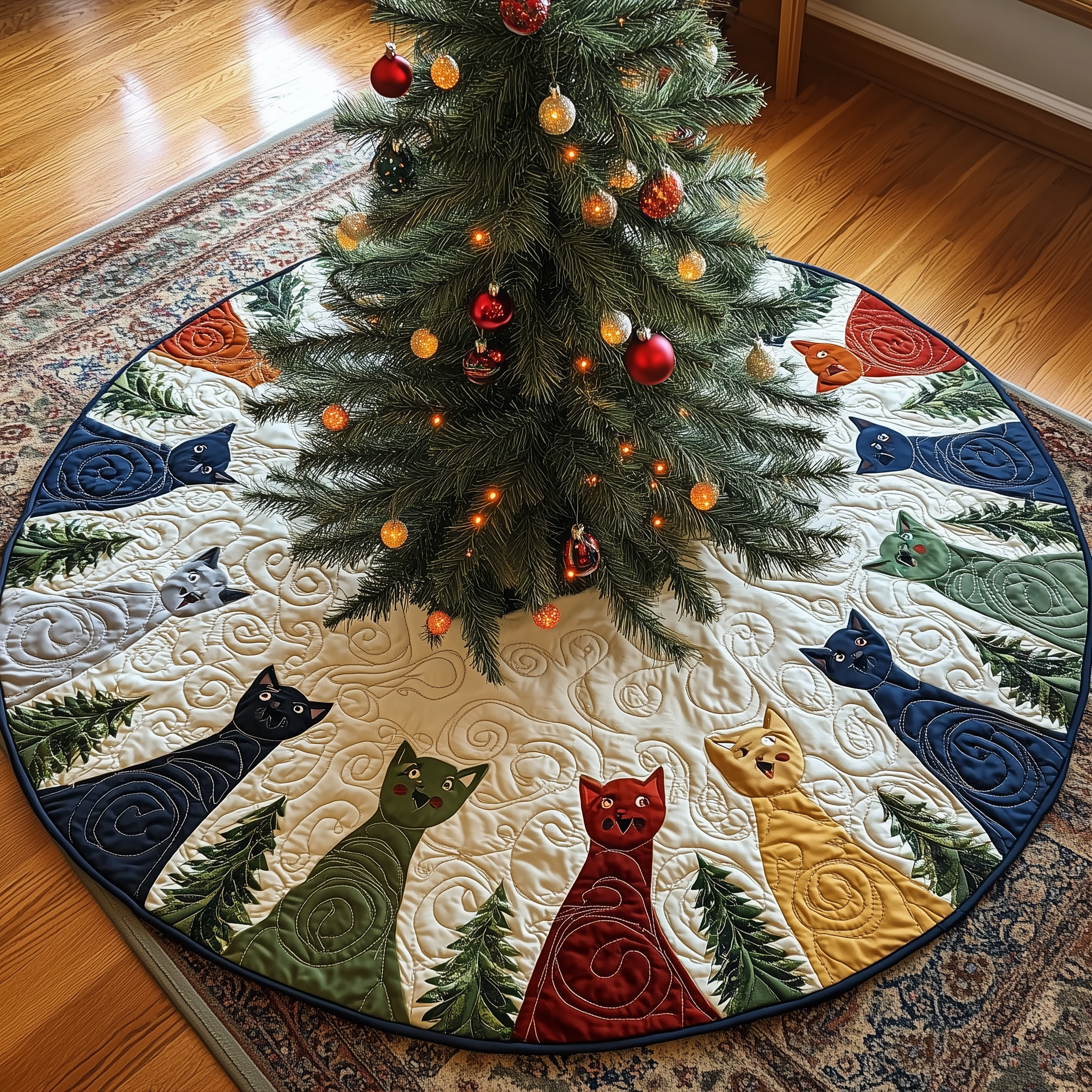 Cat Of Joy Quilted Tree Skirt Elevate Your Holiday Vibes with Protective Tree Decor Cat Of Joy Quilted Tree Skirt Elevate Your Holiday Vibes with Protective Tree Decor