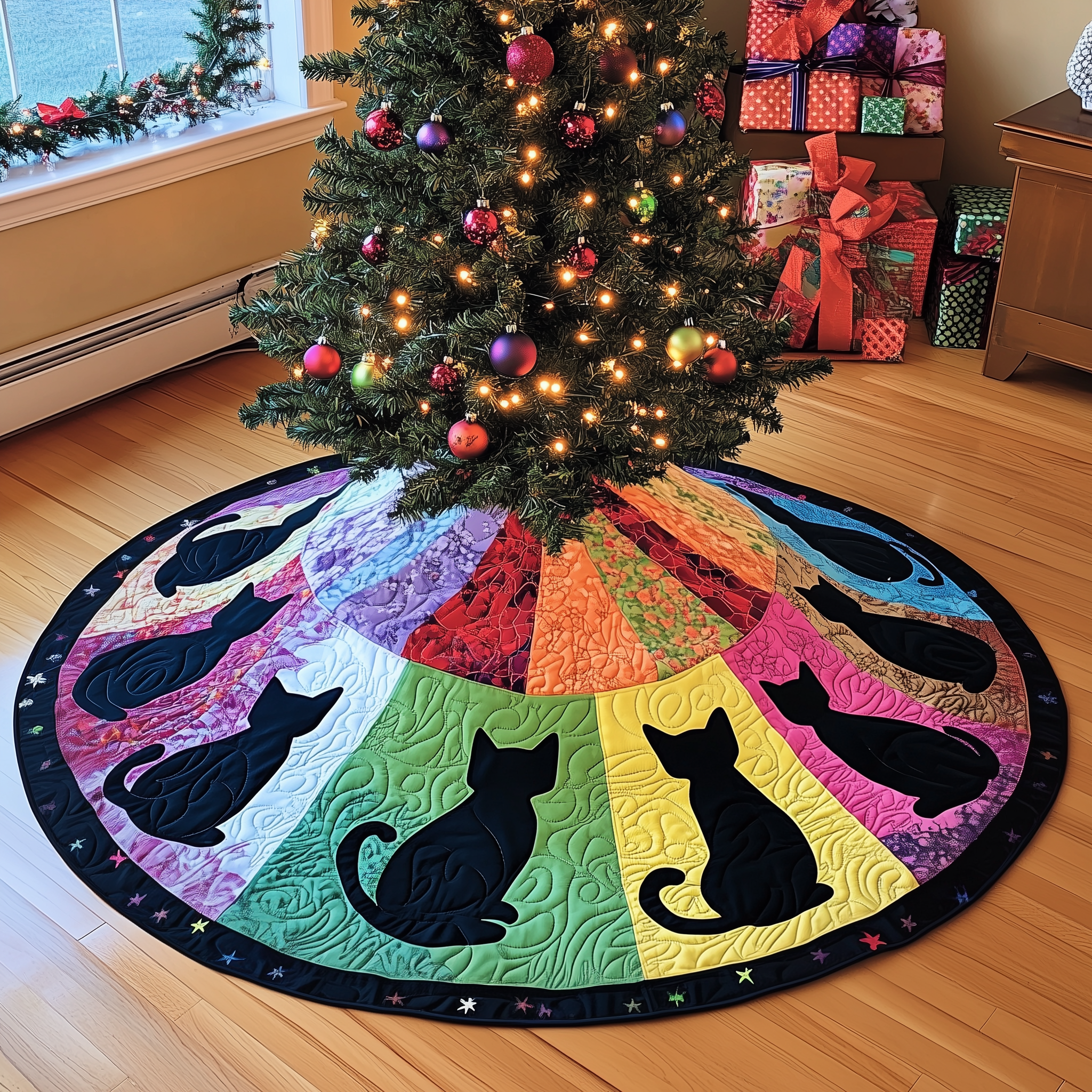 Cat Quilted Tree Skirt Relax and Enjoy the Holidays with Peaceful Tree Decor Cat Quilted Tree Skirt Relax and Enjoy the Holidays with Peaceful Tree Decor