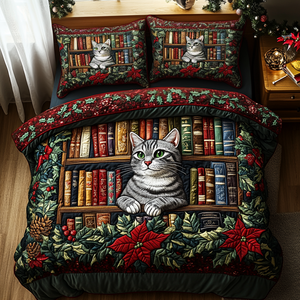Cat the Storyteller Quilted Bedding Set Gifts For Readers Cat the Storyteller Quilted Bedding Set Gifts For Readers