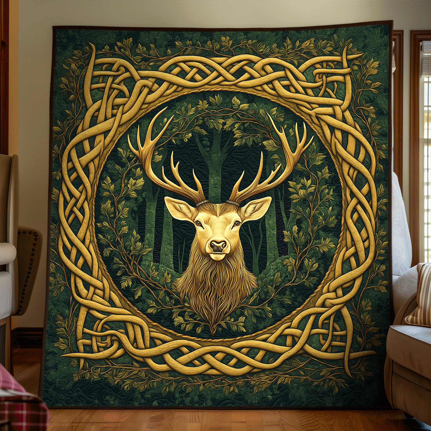 Celtic Deer Enchantment Quilted Blanket Tree Of Life Gifts For Him Celtic Deer Enchantment Quilted Blanket Tree Of Life Gifts For Him
