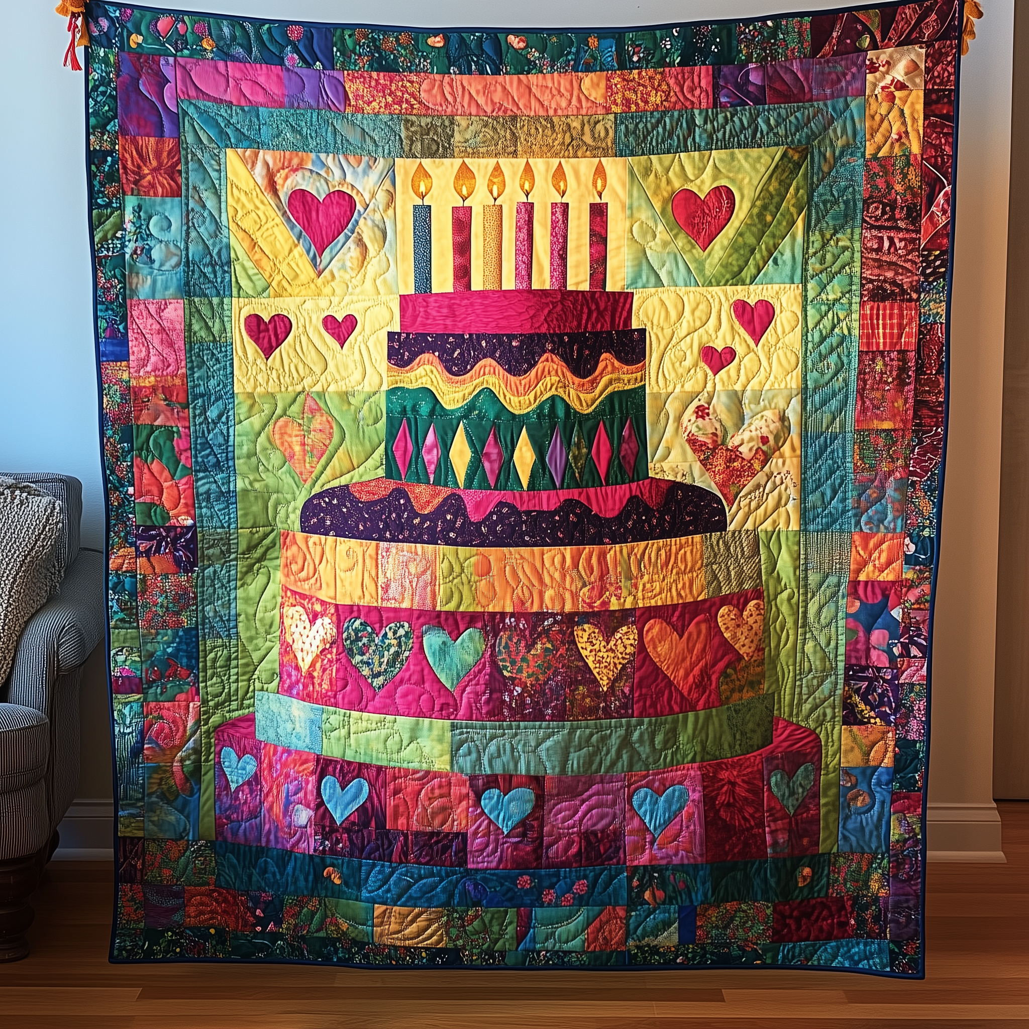 Cheerful Birthday Cake Quilted Blanket Best Throw Blanket Birthday Gifts Decor Cheerful Birthday Cake Quilted Blanket Best Throw Blanket Birthday Gifts Decor