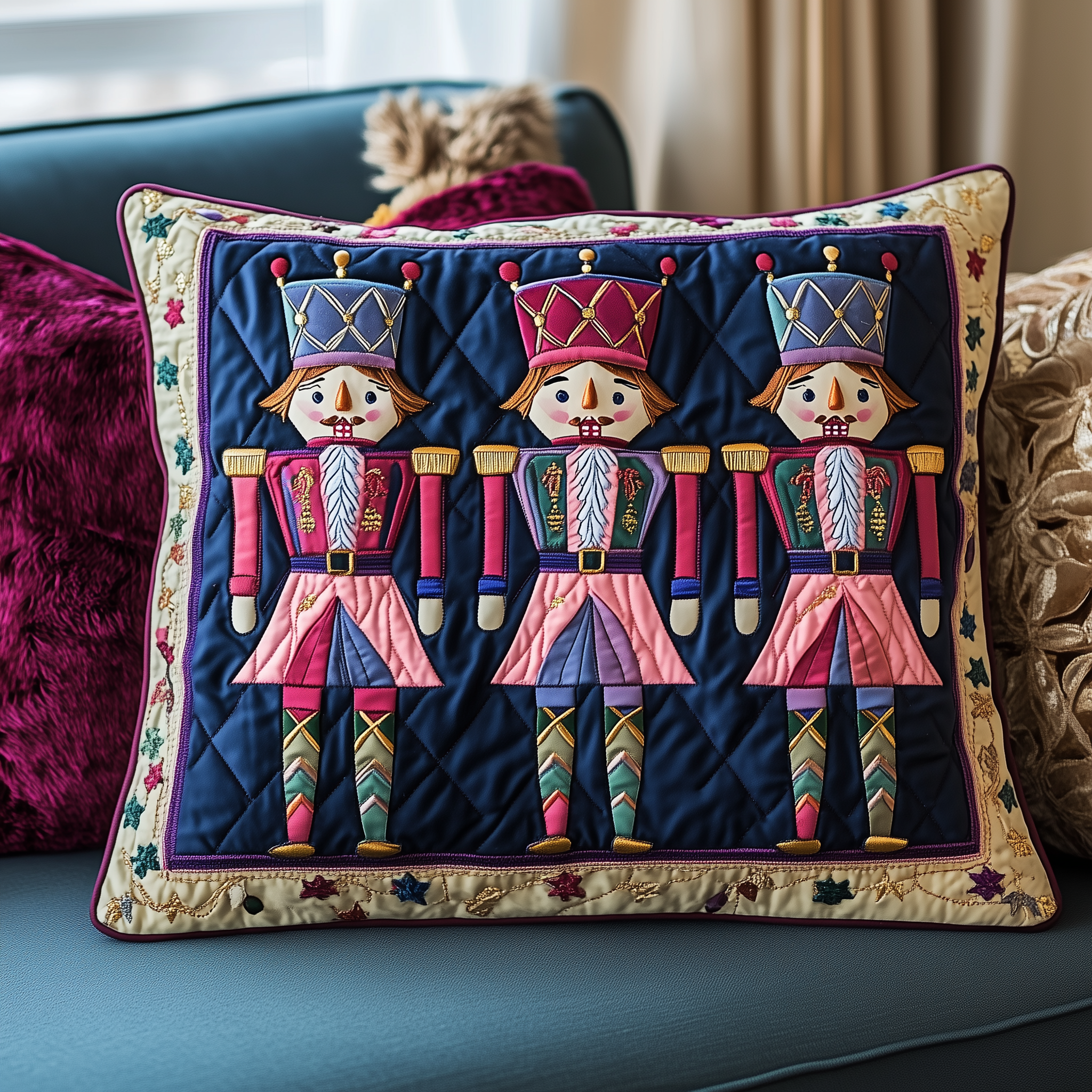 Cheerful Nutcracker Quilted Pillow Case Feel the Comfort of Home with a Luxurious Pillow Case Cheerful Nutcracker Quilted Pillow Case Feel the Comfort of Home with a Luxurious Pillow Case