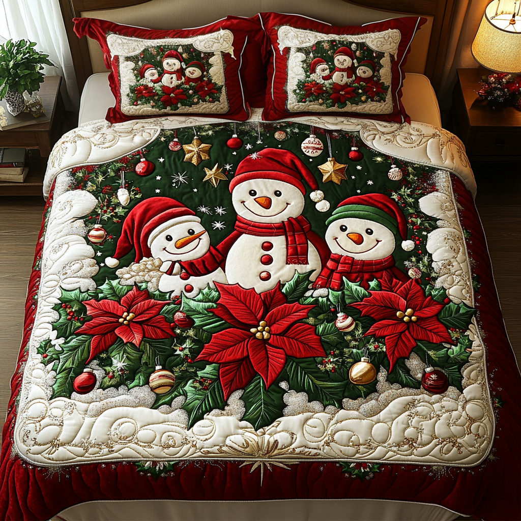 Cheerful Snow Quilted Bedding Set Christmas Presents 2024 Cheerful Snow Quilted Bedding Set Christmas Presents 2024