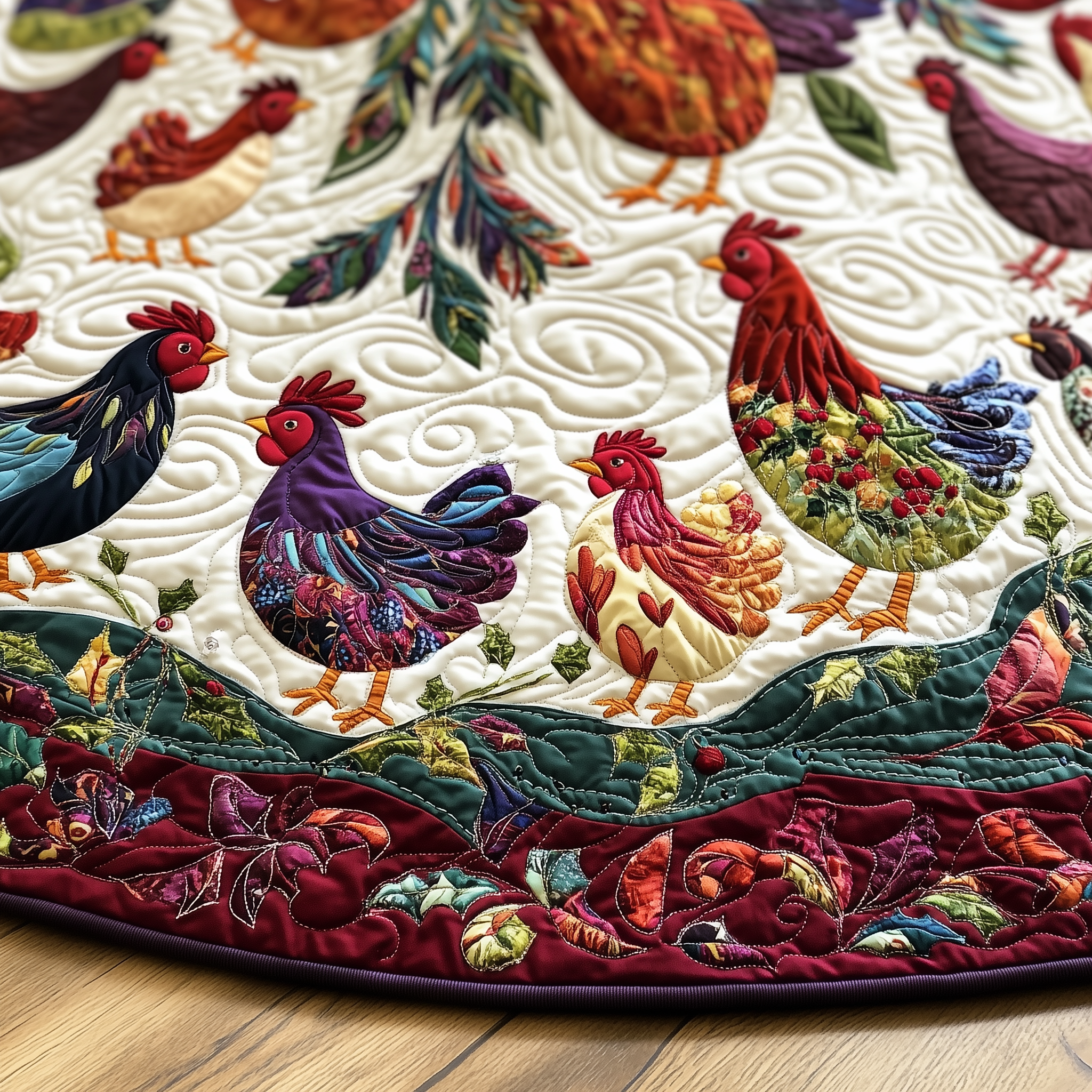 Chicken Christmas Quilted Tree Skirt Celebrate the Holidays in Style and Safety Chicken Christmas Quilted Tree Skirt Celebrate the Holidays in Style and Safety