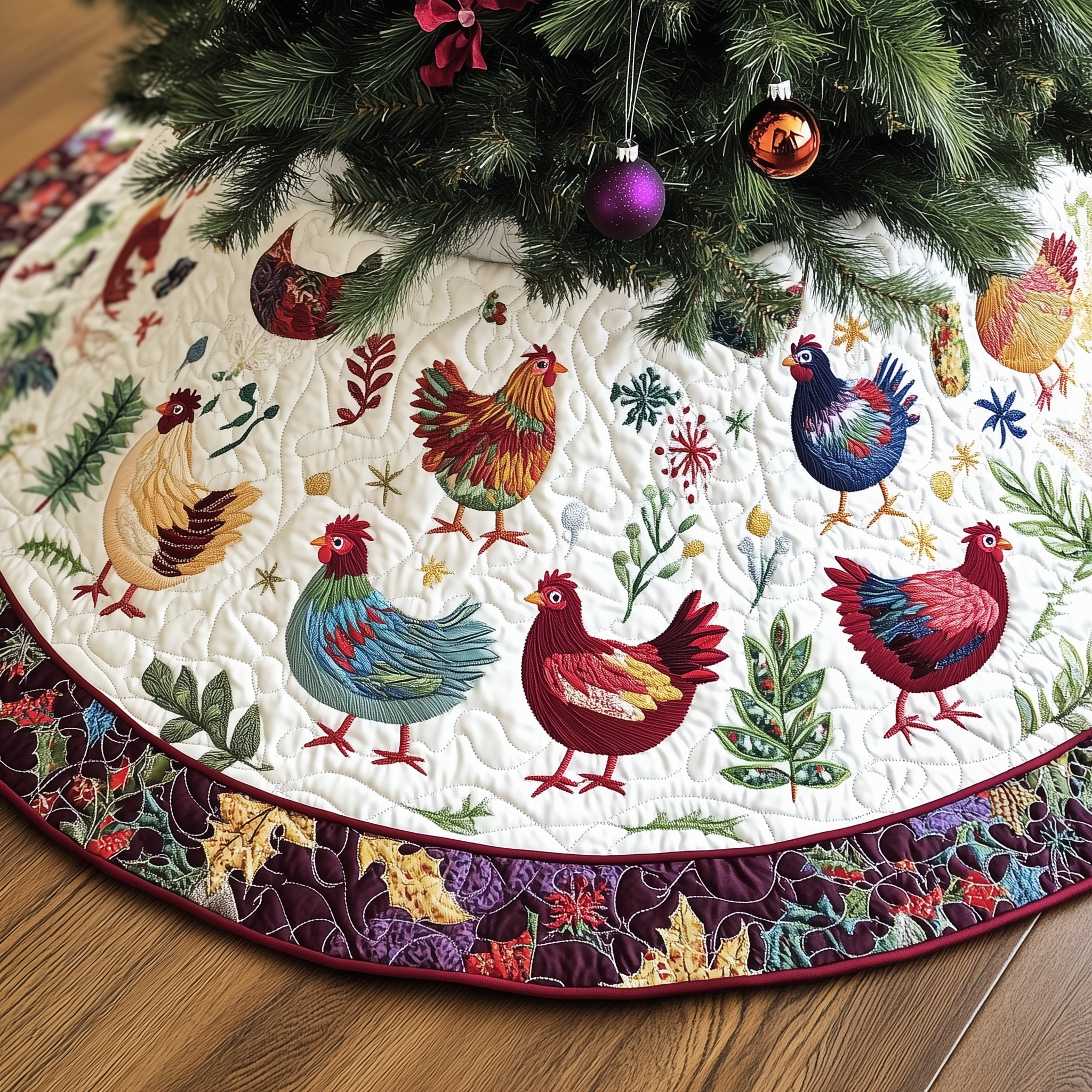 Chicken Christmas Quilted Tree Skirt Feel Joyful and Protected with Your Holiday Tree Skirt Chicken Christmas Quilted Tree Skirt Feel Joyful and Protected with Your Holiday Tree Skirt