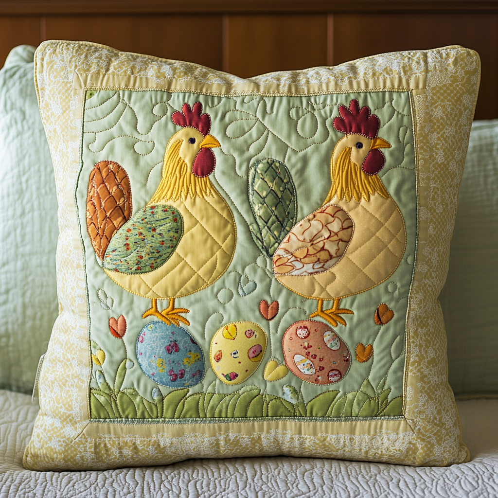 Chickens Quilted Pillow Case Feel the Night's Embrace with Our Pillow Cases Chickens Quilted Pillow Case Feel the Night's Embrace with Our Pillow Cases